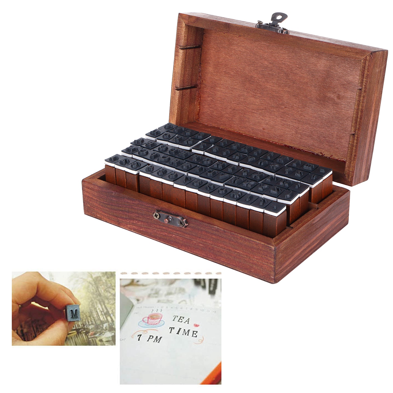 Set Mit 70 Vintage-holzstempeln (buchstaben Und Zahlen) Für Scrapbooking Und Bastelarbeiten