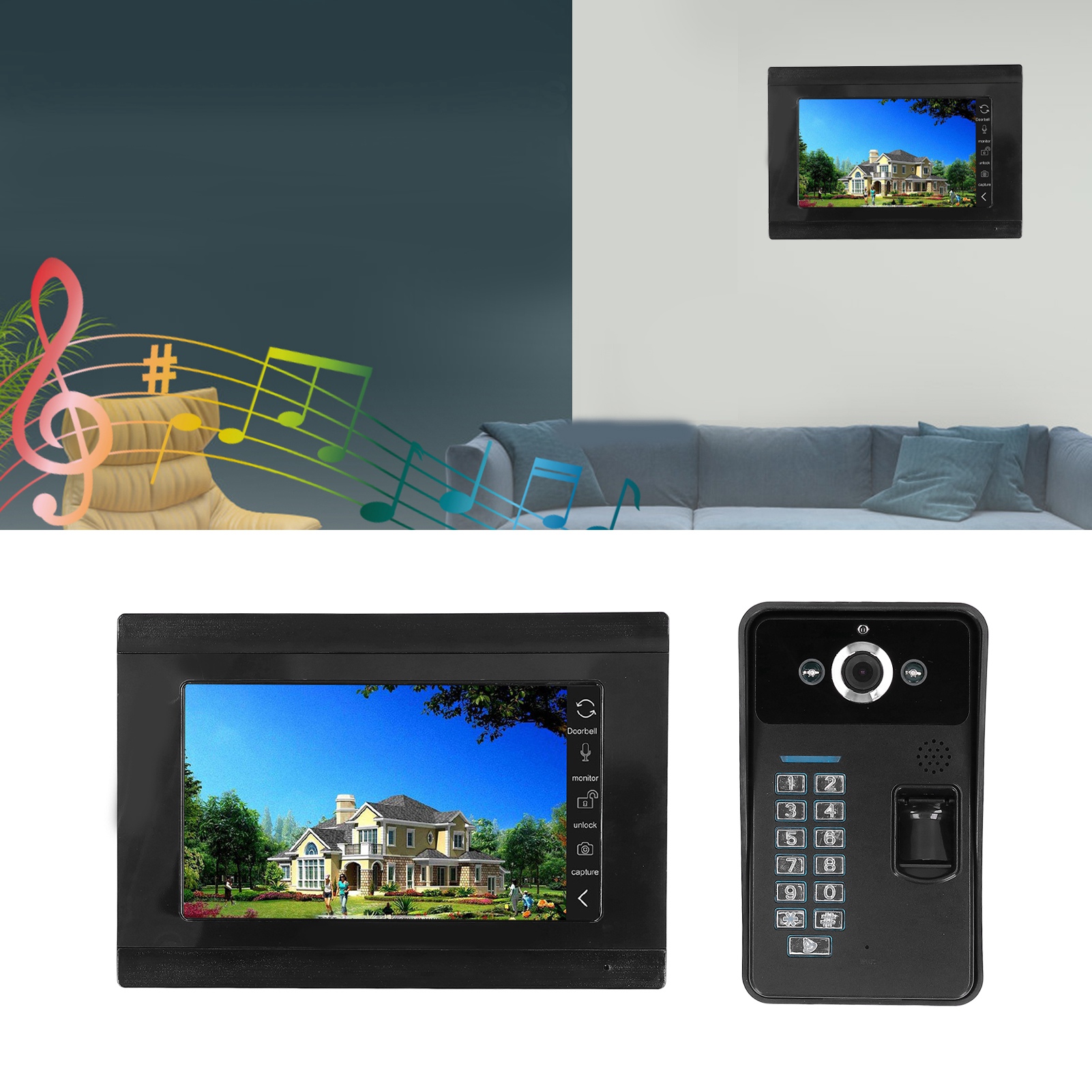 Kabelgebundene Video-türklingel 100-240v Mit Fingerabdruckleser, Drahtlosem Wlan, Fernaufzeichnung Von Fotos Und Videos Per Mobiltelefon, Entriegelung, Passwort- Und Kartenlesung (europäischer Standar
