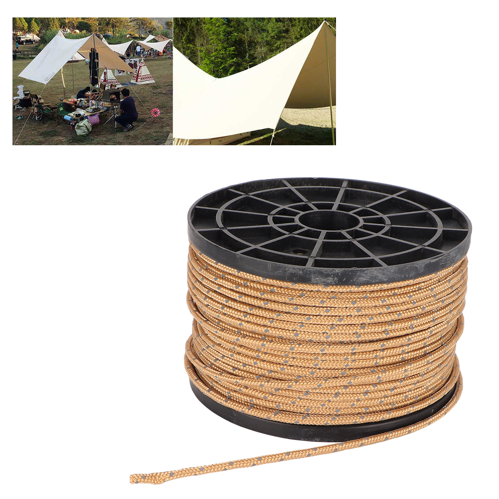 50 M Langes, Hochdichtes, Khakifarbenes Gartenseil, Hochfestes, Reflektierendes Campingseil, Winddichtes Planenseil, Regenschirmseil, Zugseil