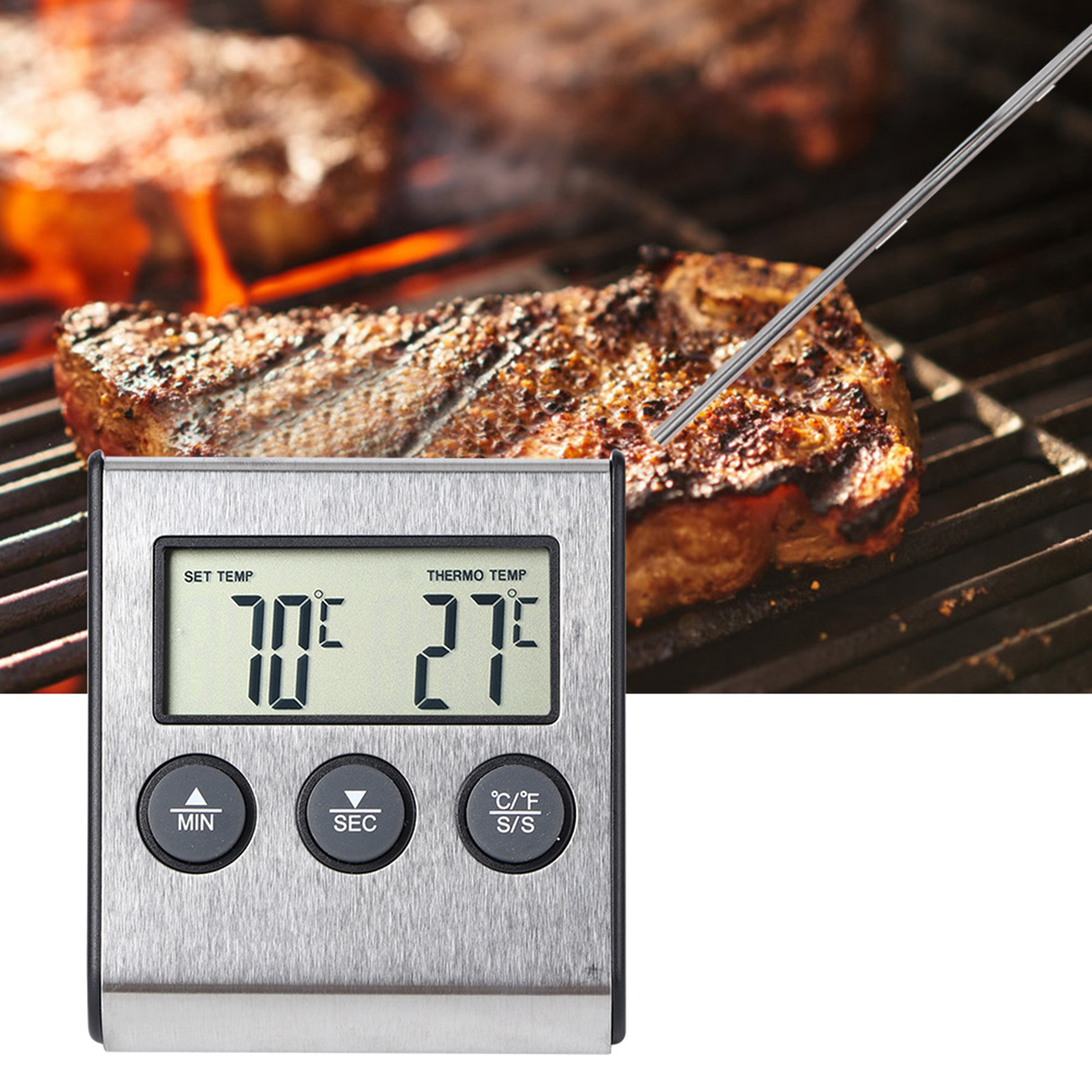 Digitales Küchenthermometer Für Grill Und Barbecue Mit Timer.