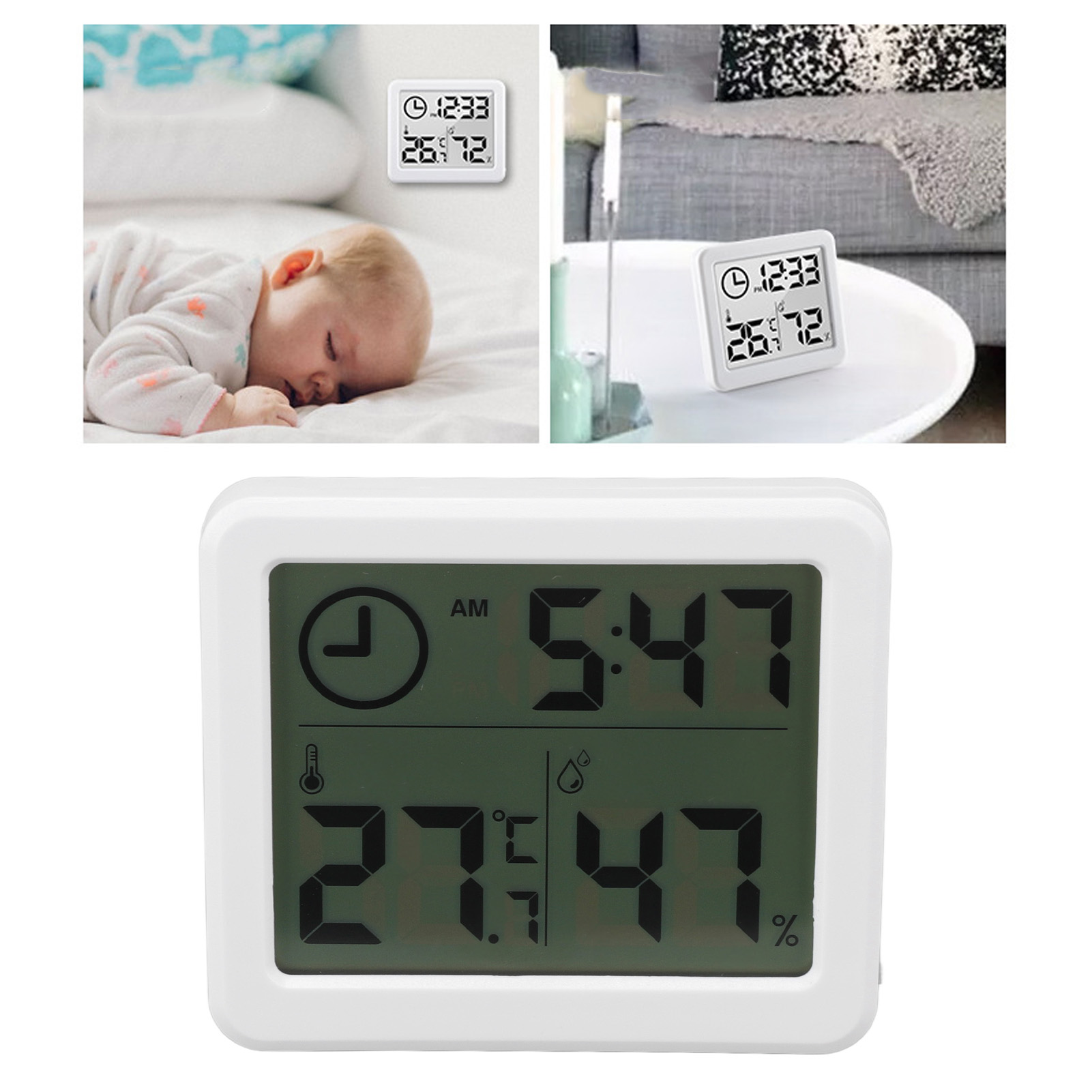 Heimthermometer, Innenraum-hygrometer, 1 Cm Dick, Einfaches, Intelligentes Digitales Elektronisches Thermometer Und Hygrometer Für Zuhause, Für Babyzimmer, Wohnzimmer, Büros Und Gewächshäuser, Weiß.