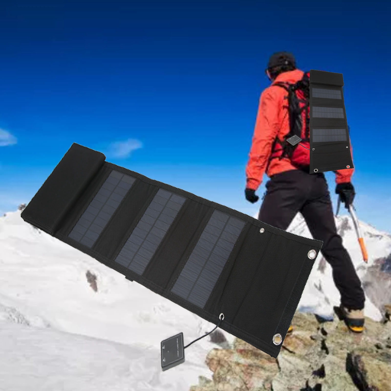 Faltbares 25w 5v Solarladegerät-set Inklusive 8 Faltbaren Solarzellen, Einem Usb 1 Bis 3 Ladekabel Und Einer Befestigungsschlaufe Für Den Außeneinsatz.