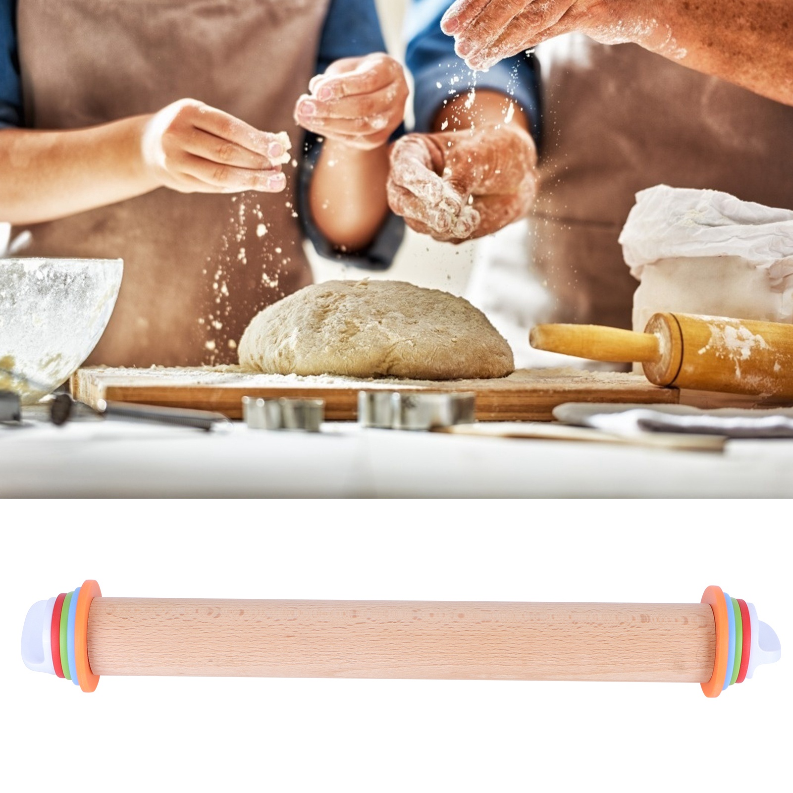 Verstellbarer Nudelholz Aus Buchenholz Und Pp Mit Abnehmbarem Ring Für Kuchen, Eierkuchen Und Gebäck
