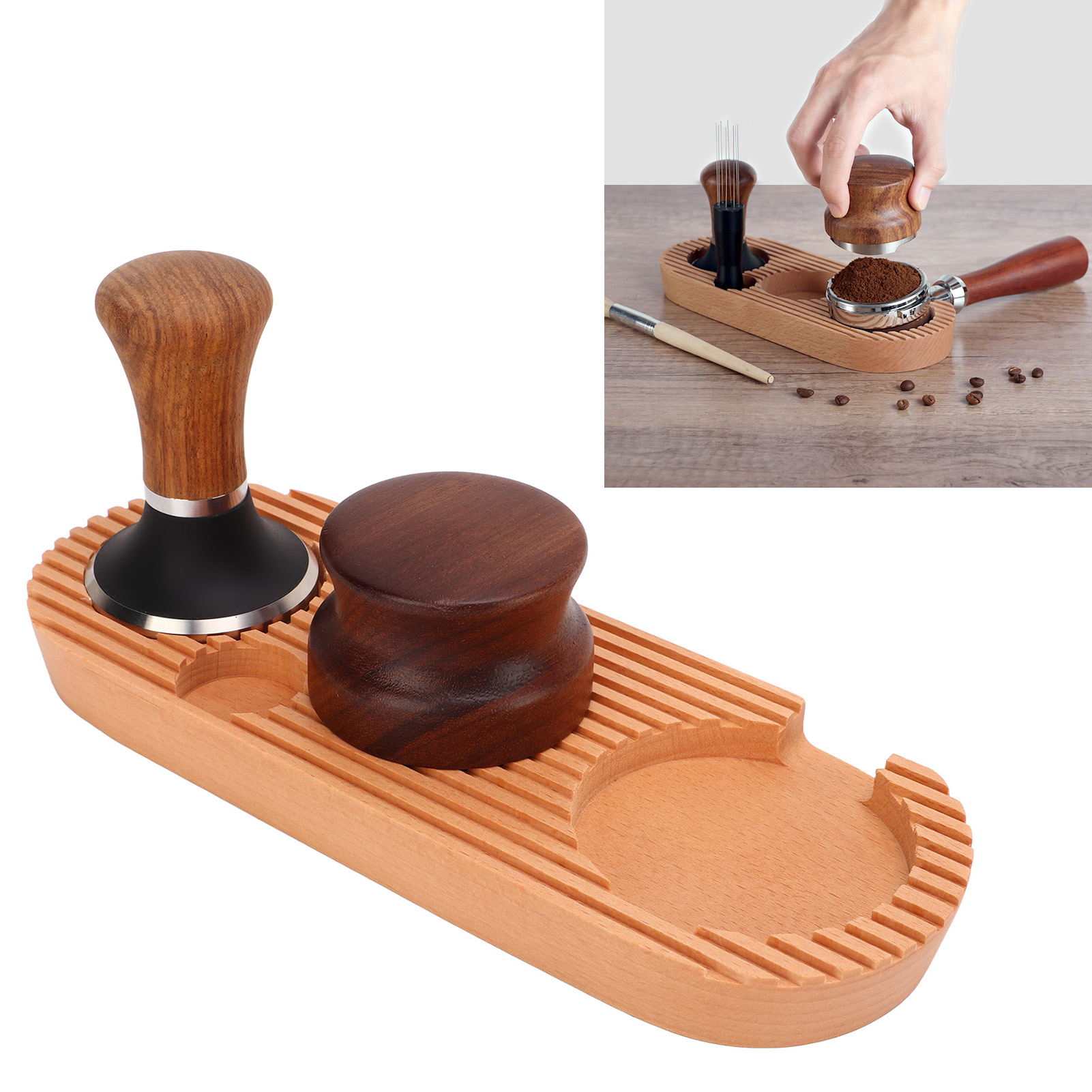 Kaffeetamper-spender-set Mit Rutschfestem Holzgriff Und 58 Mm (2,3 Zoll) L-förmigem Sockel, Ideal Für Die Küche.