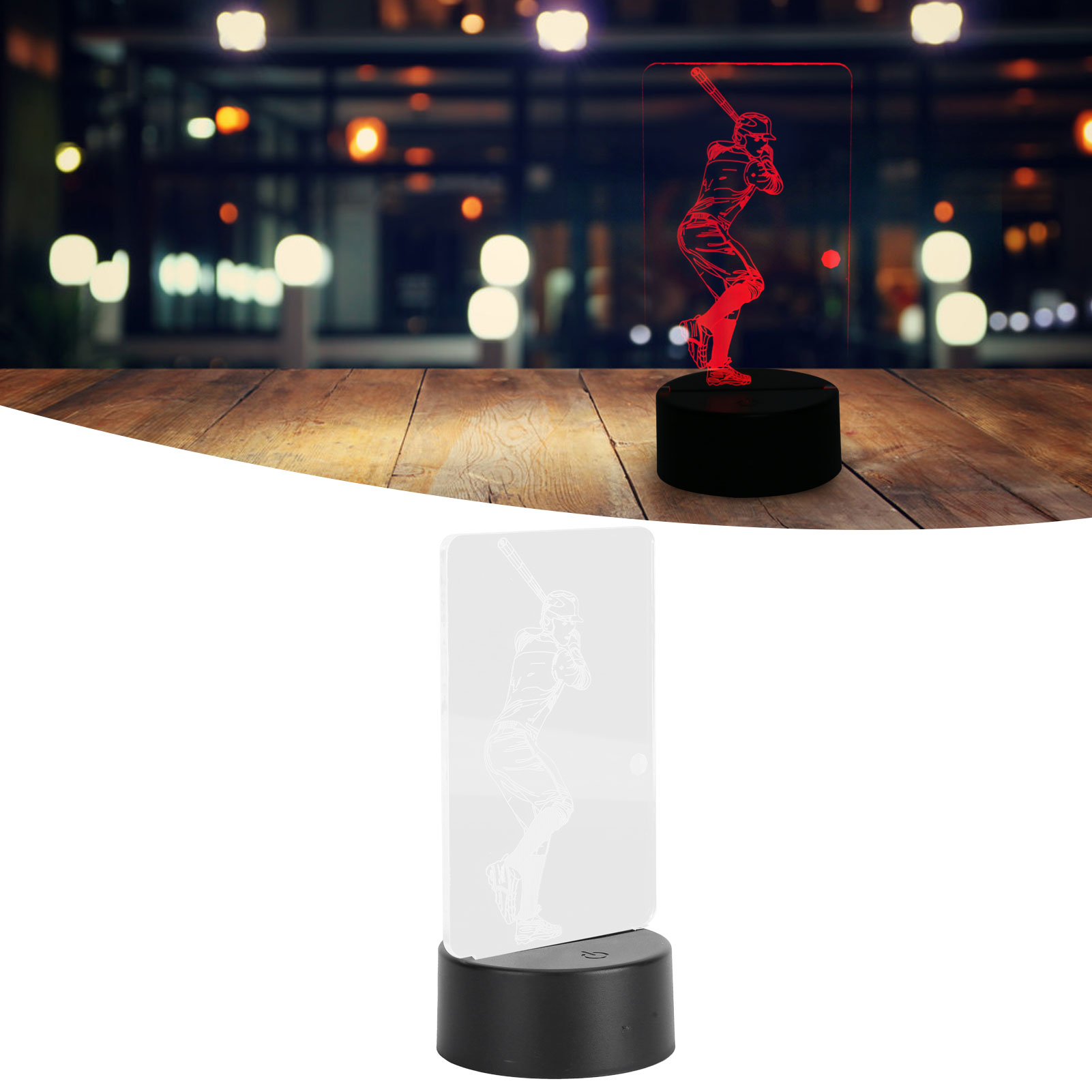 3d-nachtlicht Mit Touch-funktion Und Baseballspieler-motiv, Betrieben Über Usb Oder Batterien, Für Zuhause