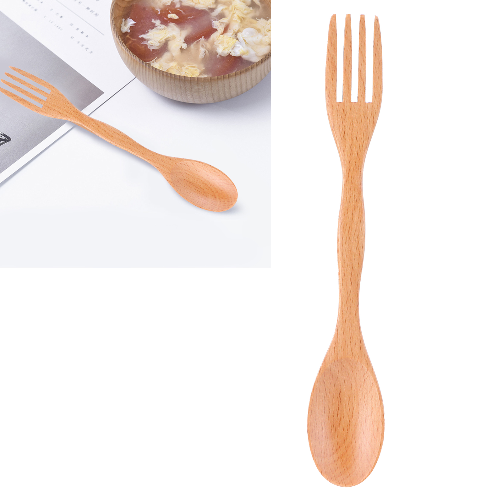 Küchenbesteck-set Aus Buchenholz Mit Integriertem Löffel Und Gabel, Ideal Für Zuhause, Restaurants Und Schulen.
