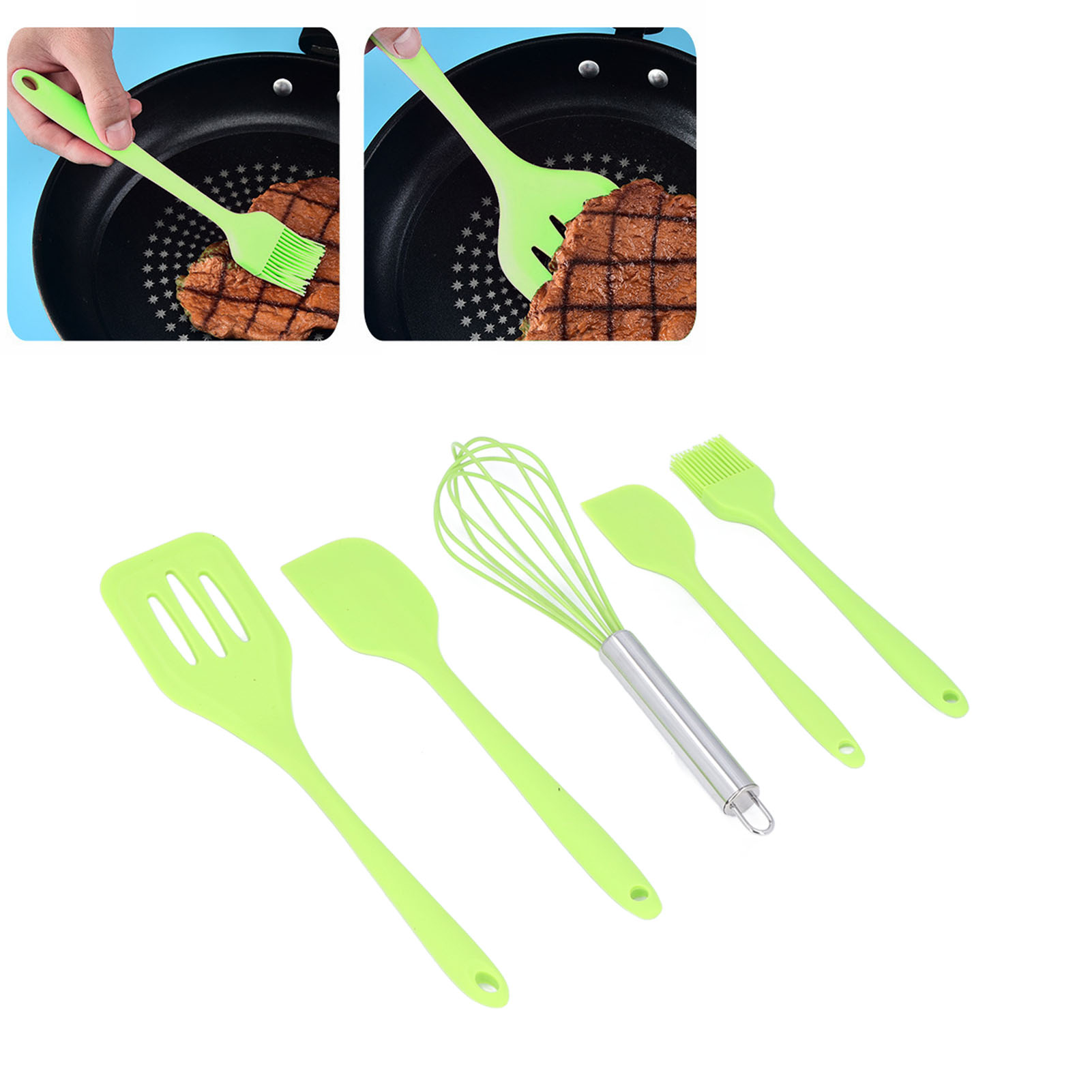 Küchenutensilien Aus Silikon, Backwerkzeuge, Schneebesen, Pfannenwender, Steakspatel, Schlitzspatel, Gebäck, Kochen, Grün
