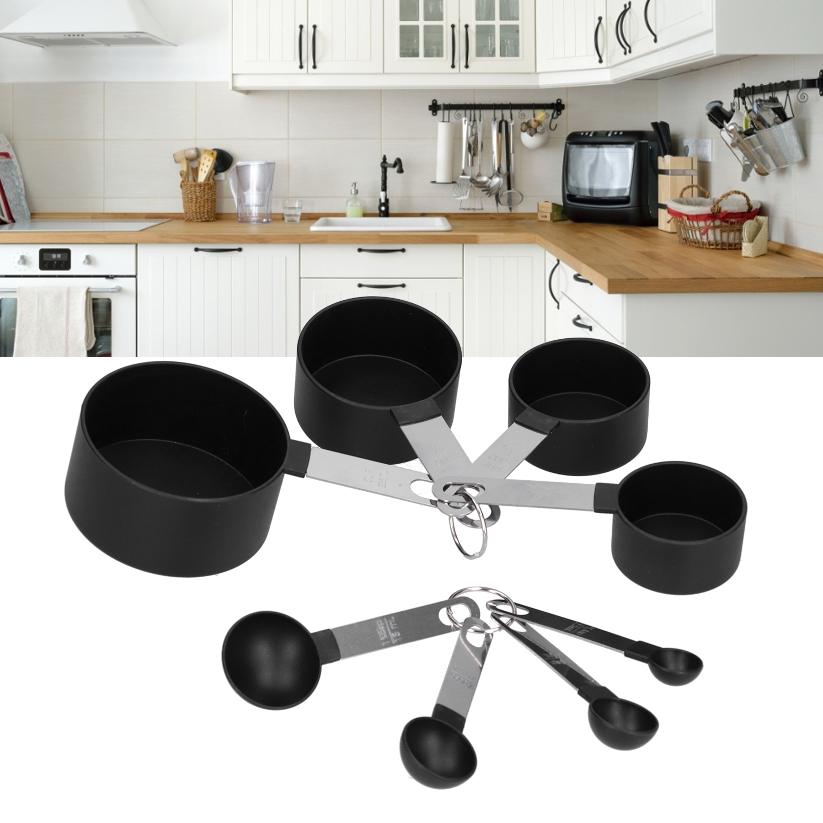 Set Mit 8 Messlöffeln Aus Edelstahl Mit Griff, Ideal Zum Backen Zu Hause.