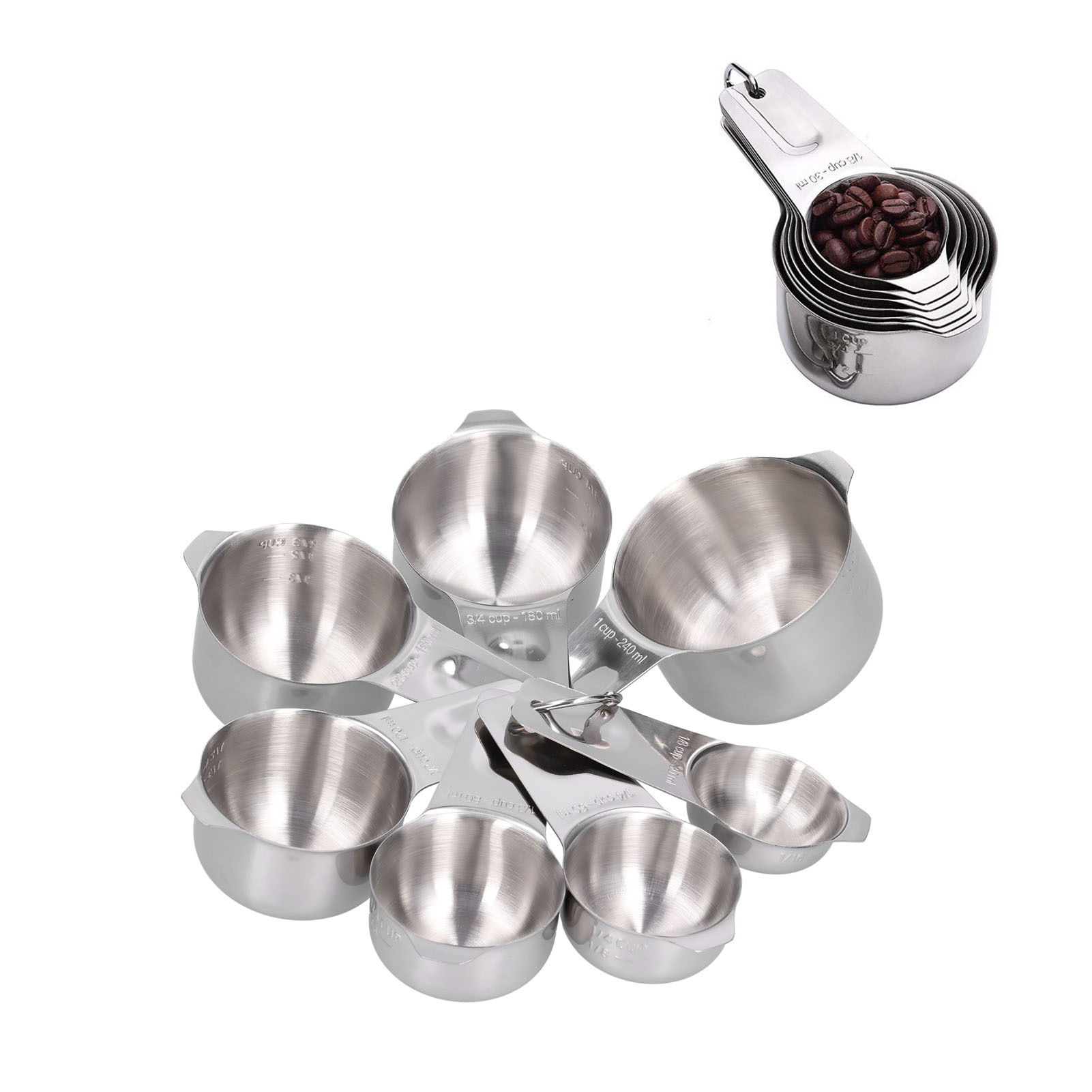 7-teiliges Edelstahl-set Mit Messbecher Und Messlöffel, Backutensil Für Die Heimische Küche.