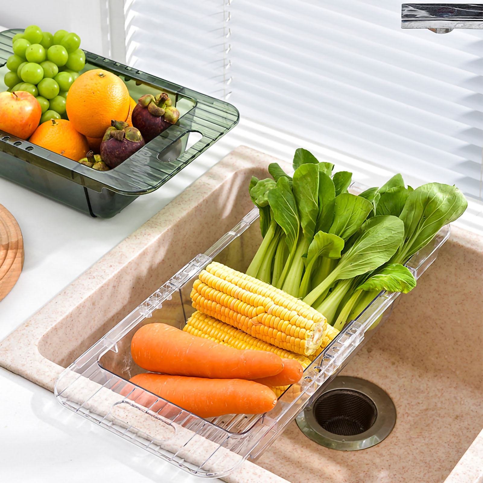 Ausziehbarer, Transparenter Geschirrkorb Für Die Küchenspüle, Wasserbecken, Gemüseschublade, Aufbewahrungskorb Für Geschirr, Obst Und Gemüse, Abtropfkorb, Ausziehbarer, Transparenter Abtropfkorb Für D