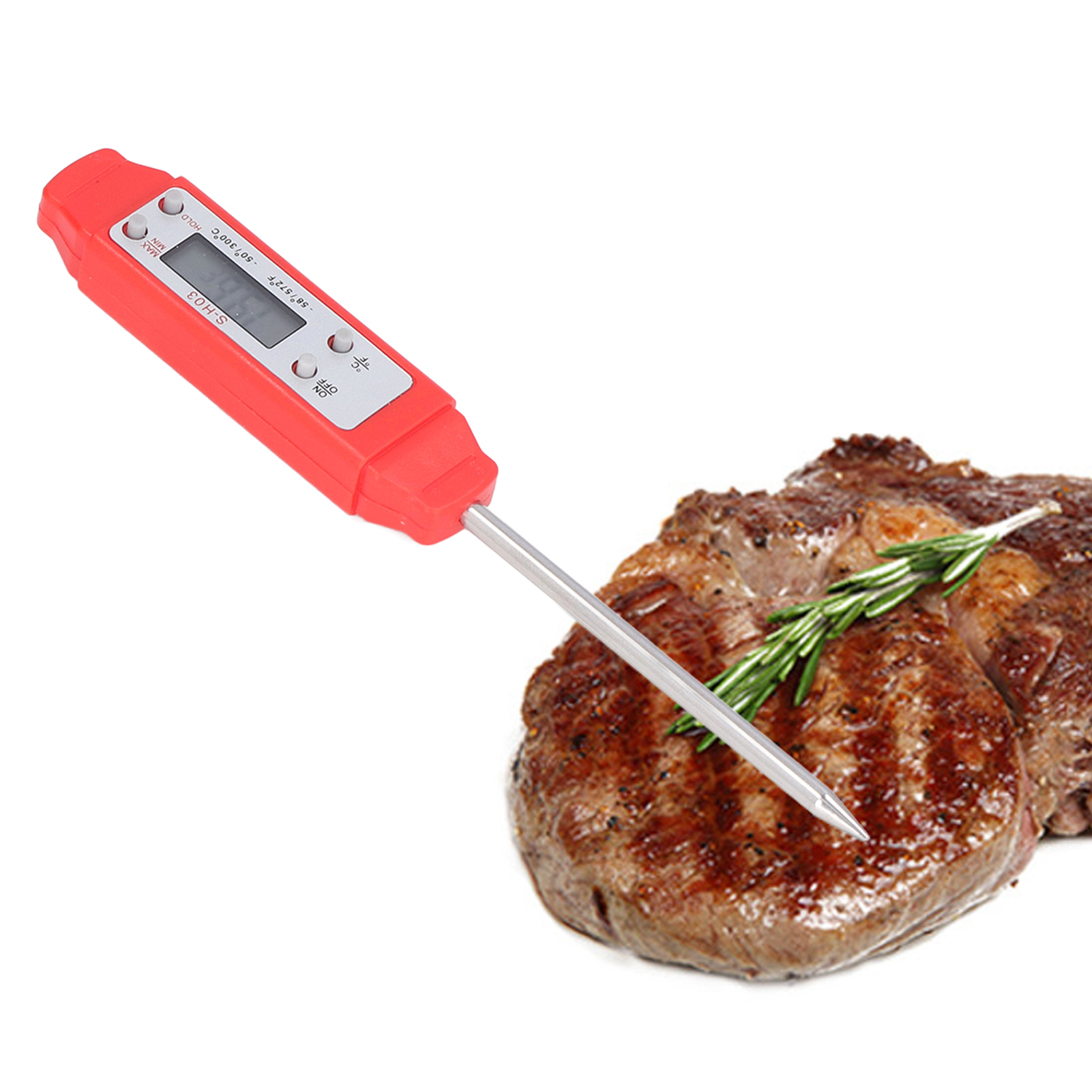 Selbstkalibrierendes Digitales Lebensmittelthermometer Im Stiftformat, Hohe Präzision, Rot