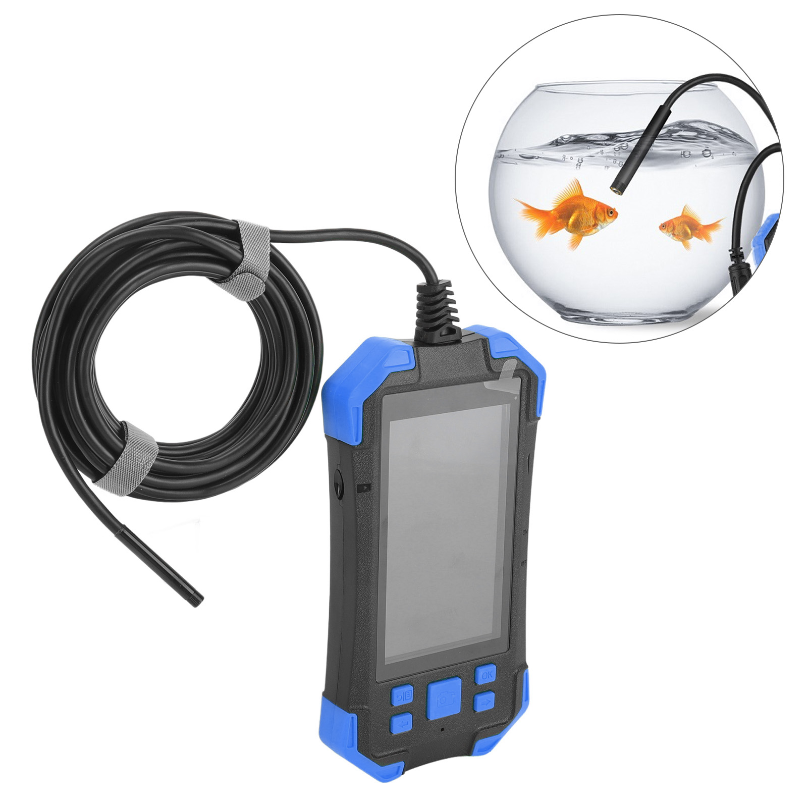 5,5-mm-einzellinsen-endoskop, 4,3-zoll-1080p-ips-bildschirm, Ip67-wasserdichte Kamera, 5-meter-kabel, Usb-ladefunktion, Blau.