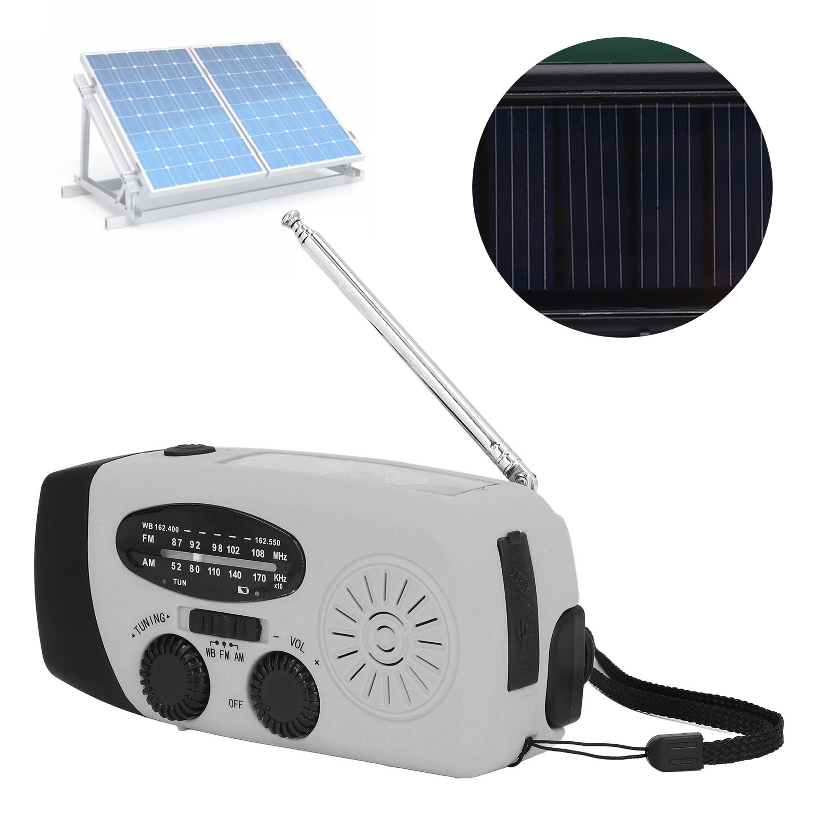 Handkurbel-solarradio, Multifunktionales Solarradio, Handkurbelbetriebene Elektrische Lampe Für Katastrophenschutz Und Notfallsituationen, Silbergrau, Amerikanischer Stil.
