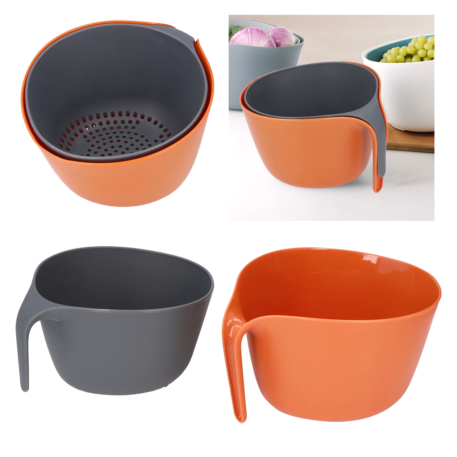 Doppelwandiger, Orangefarbener Gemüsebehälter Aus Kunststoff, Obstkorb, Obstteller, Salatschüssel, Abtropfschale, Gemüsekorb, Abtropfbecken