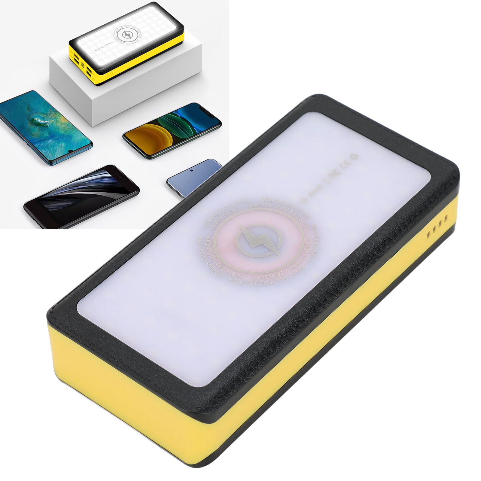 40w Supercharge 30.000mah Solar-powerbank Mit Kabelloser Ladefunktion, 4 Usb-anschlüssen, Led-beleuchtung Und Notlicht Für Den Außenbereich.