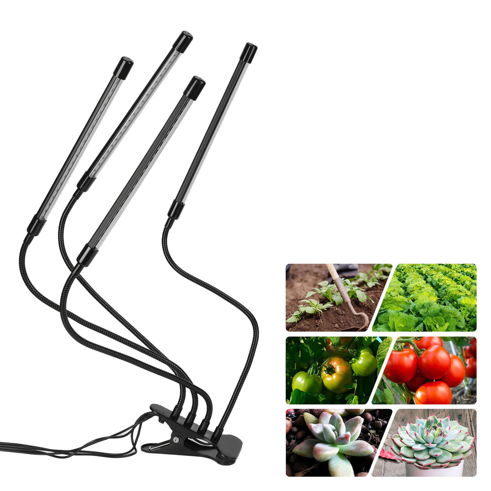 Vollspektrum-led-pflanzenlampe, 4 Köpfe, 40 W, 3 Helligkeitsstufen, Mit Klemme Und Zeitschaltuhr, Für Zimmerpflanzen.