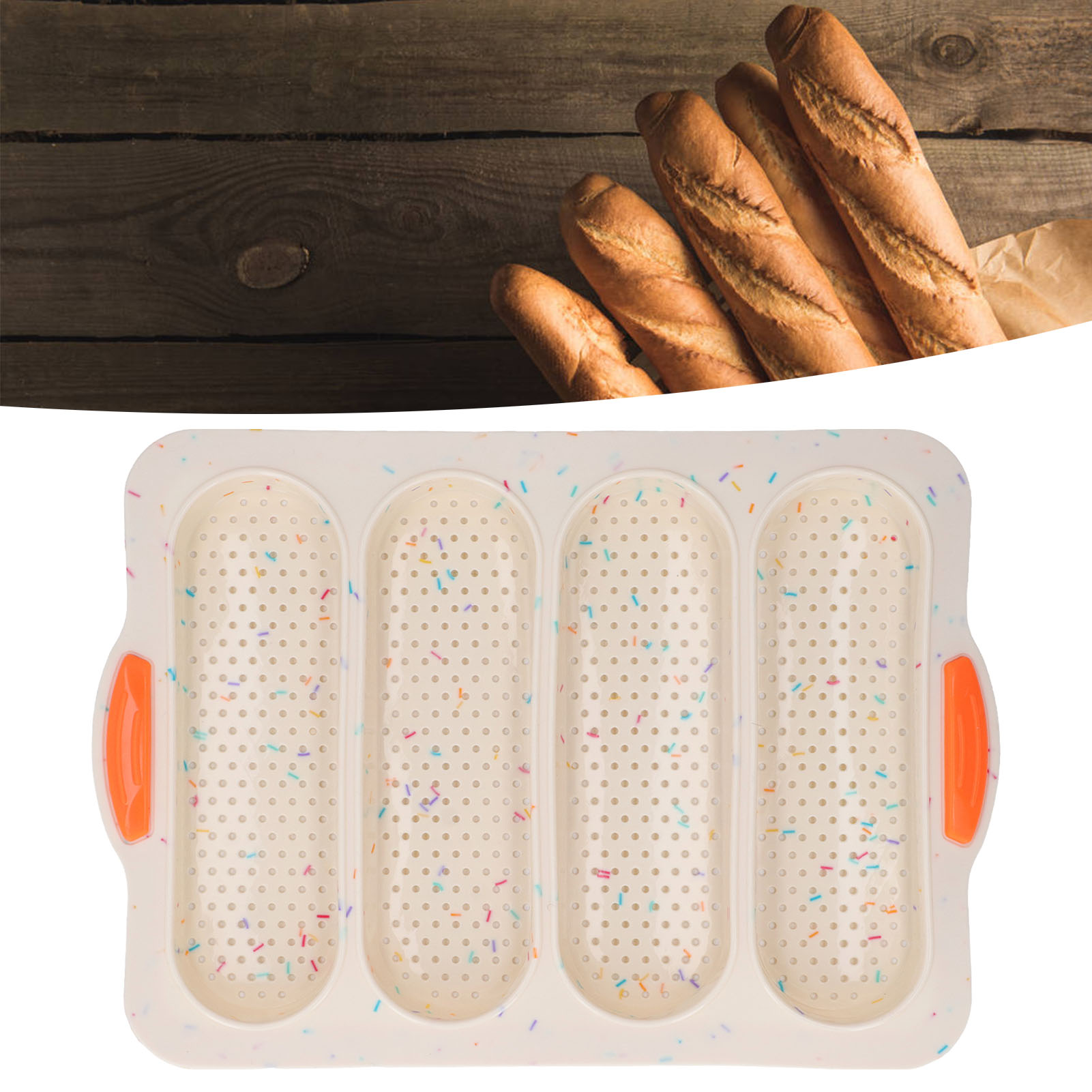 Baguetteform Mit 4 Rillen Aus Weichem Und Glattem Silikon, Brotform, Beige Küchenutensil