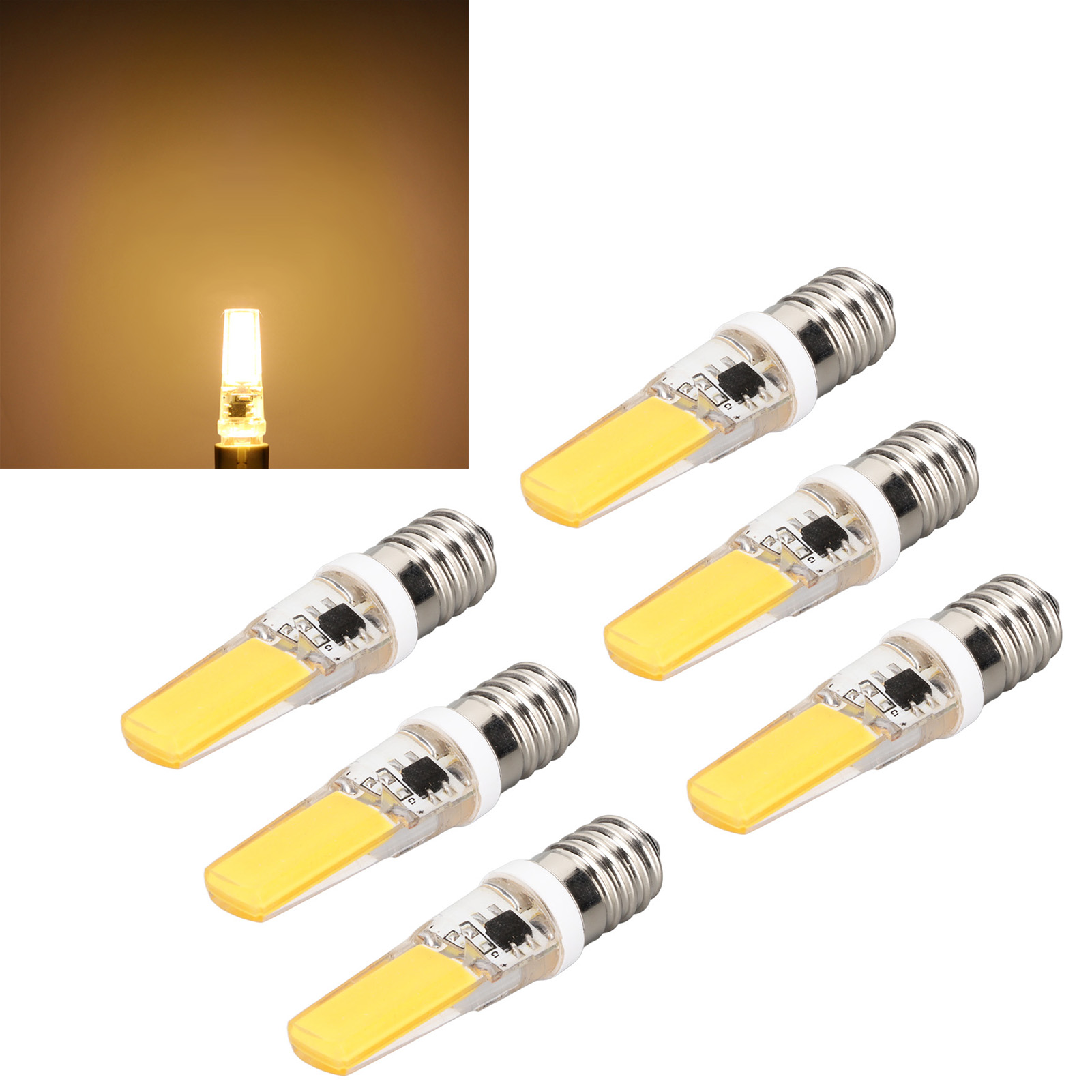 Miniatur-e14-cob-lampe, E14-silikonlampe, Dimmbar, Kompatibel Mit Pendel-, Decken-, Wand- Und Tischleuchten. 6er-pack, Warmweißes Licht.