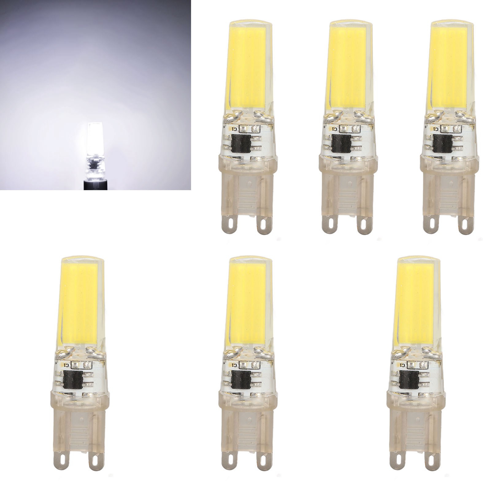 Miniatur-g9-cob-lampen, G9-silikonlampen, Dimmbare Cob-lampen, Speziallampen Für Pendelleuchten, Deckenleuchten, Wandleuchten Und Tischlampen, 6 Lampen/verkauf, Weißes Licht.