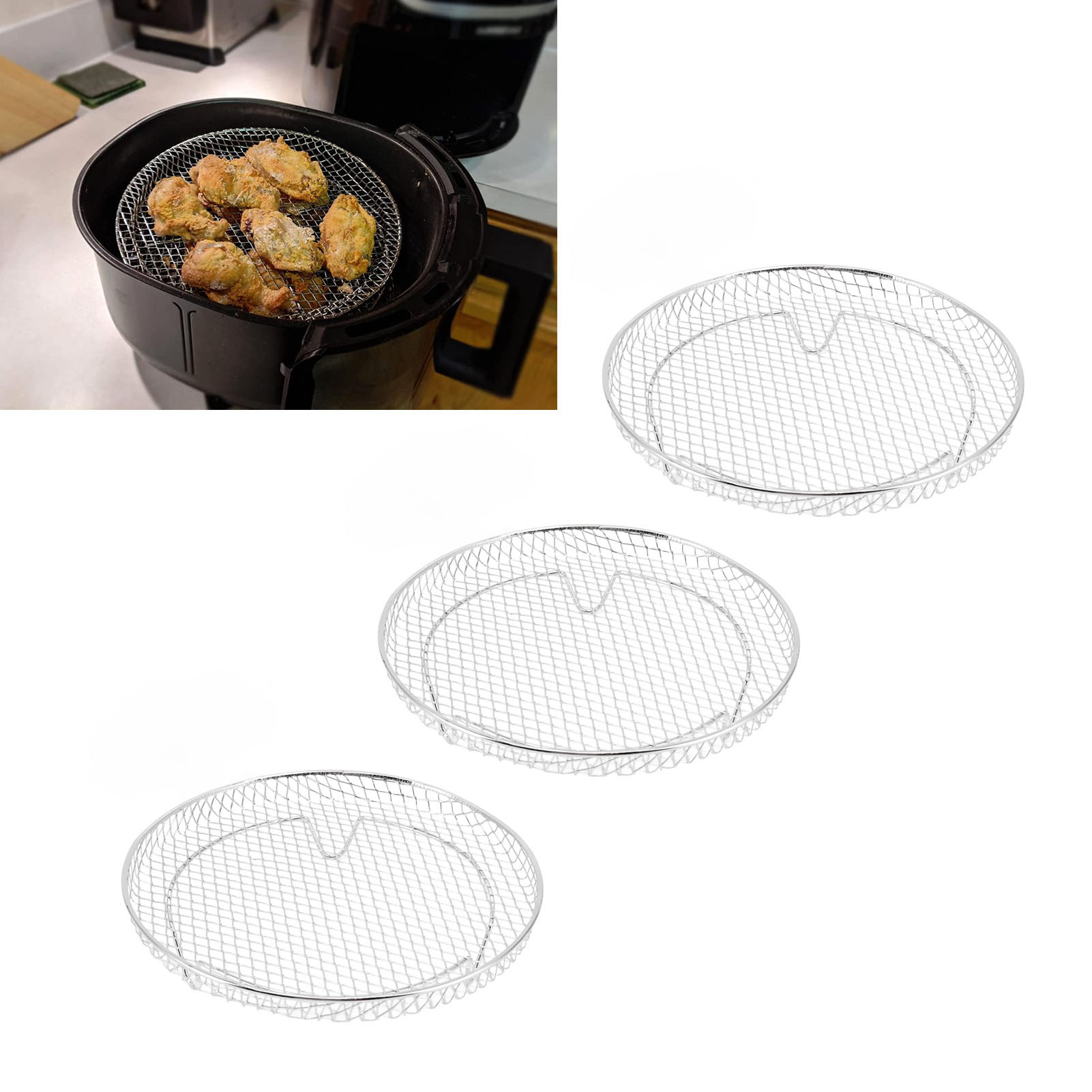 Dreistöckiger Runder Dörrrost Aus Edelstahl, Zubehör Für Die Kosmi Heißluftfritteuse.