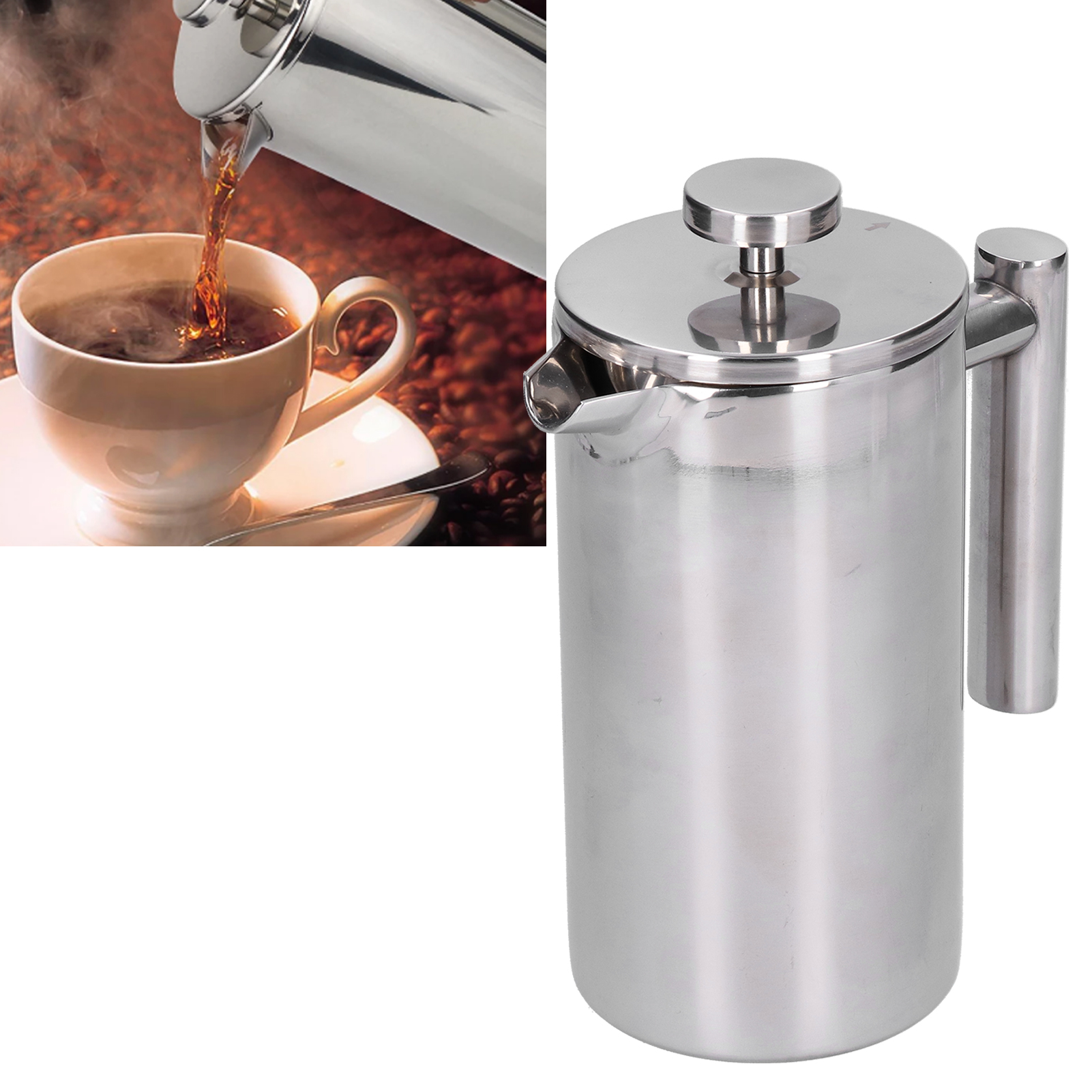 Tragbare, Manuelle Kaffeemaschine Aus Edelstahl, 1000 Ml, Ideal Für Zuhause Und Büro.