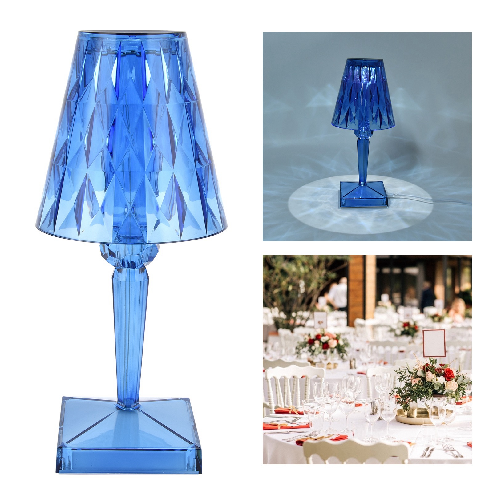 Tischleuchte Mit Transparentem Kristall-led-licht, Dimmbar, Usb-ladefunktion, Blaue Innenbeleuchtung