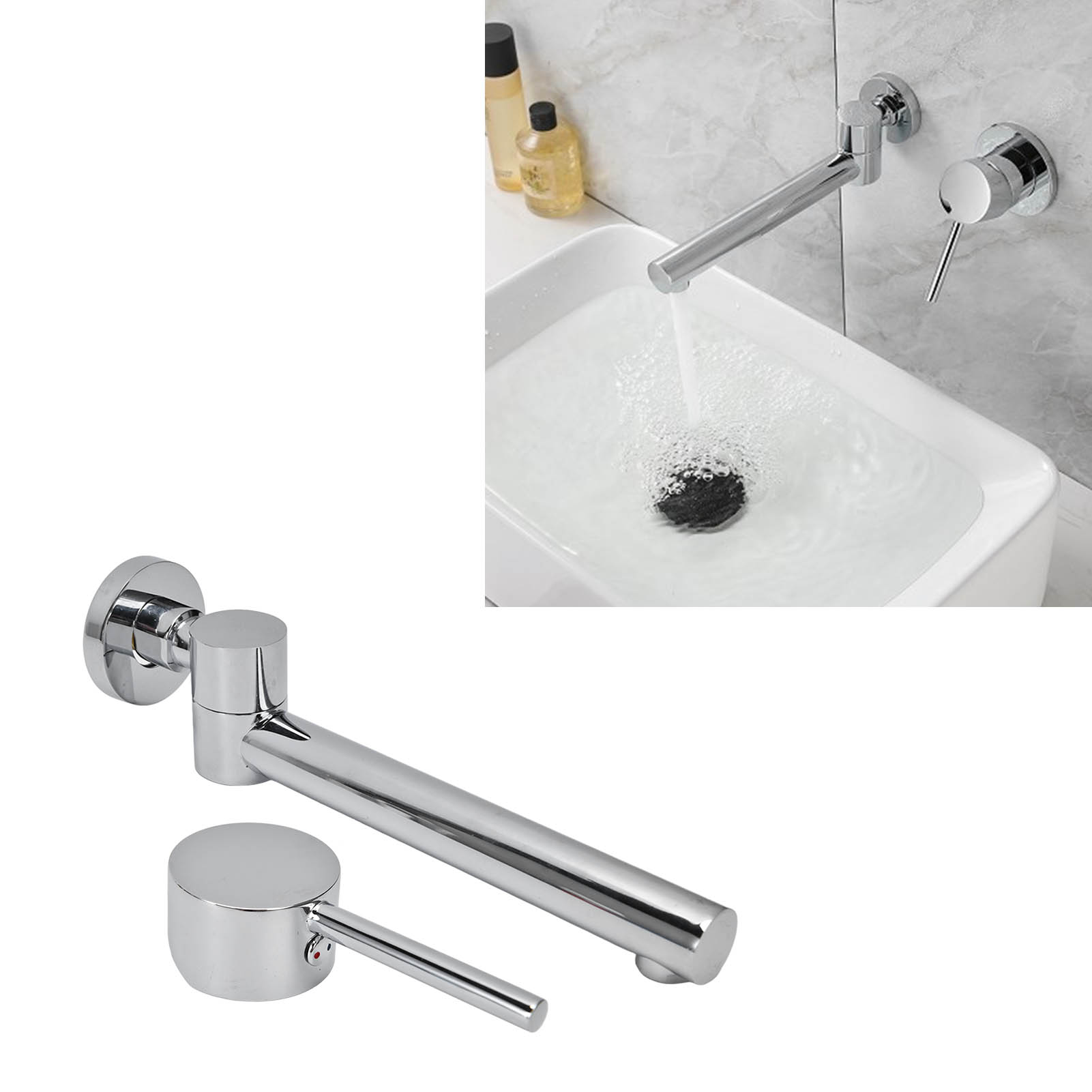 Wandarmatur Mit 4-punkt-außengewinde, Schwenkfunktion, Einhebelmischer, Geteiltem Design, Vorinstalliert Für Warm- Und Kaltwasser, Chromoberfläche.