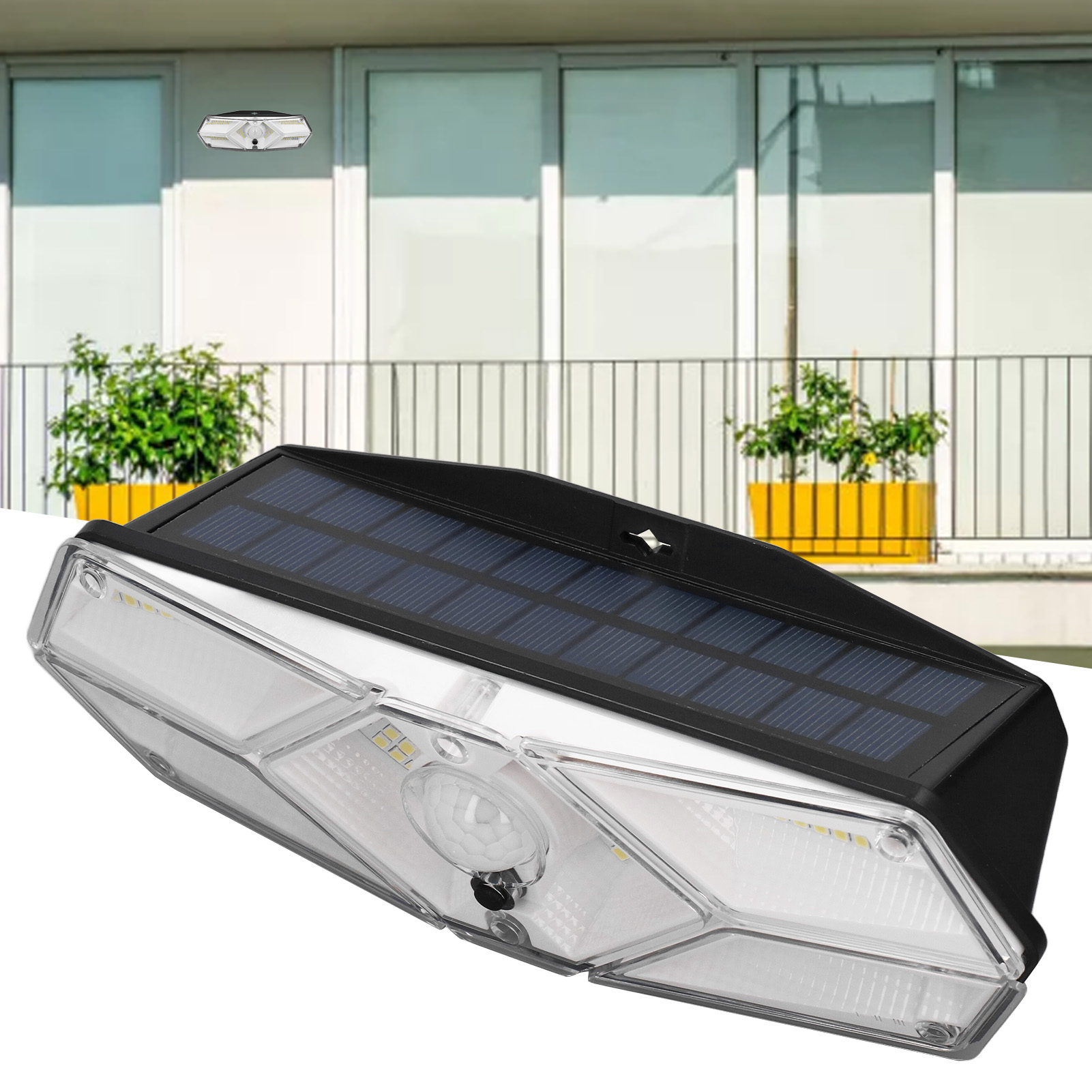 Wasserdichte Solar-außenleuchte Mit 104 Leds, Pir-bewegungsmelder Und 3 Beleuchtungsmodi, Ideal Für Garage, Terrasse, Einfahrt, Veranda Und Garten.