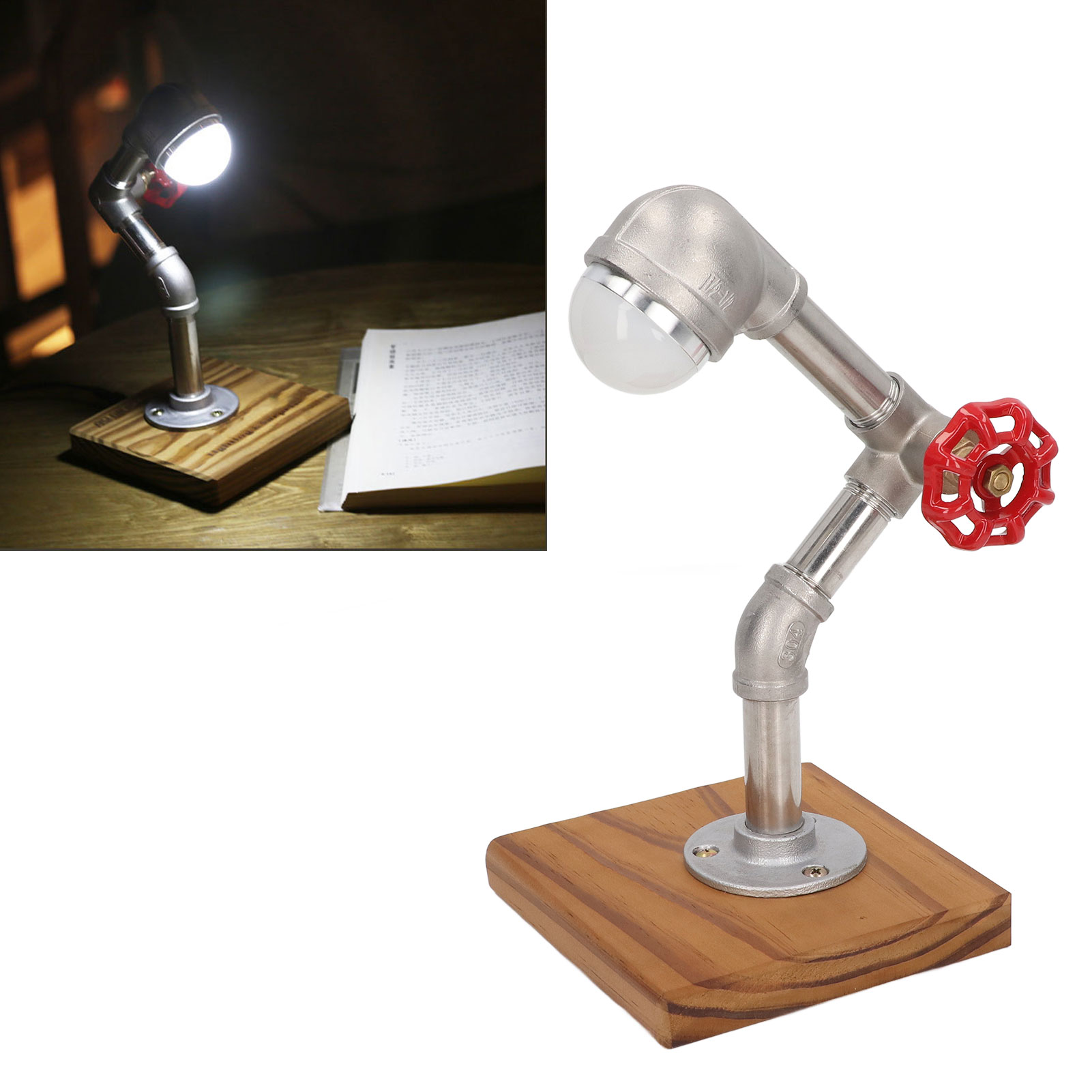 Edelstahllampe Mit Wasserschlauch, Tischleuchte Im Retro-loft-stil, Led-leselampe, Personalisierte Nachttischlampe, Geschenkidee, Kaltweißes Licht, Europäischer Standard, 110–220 V