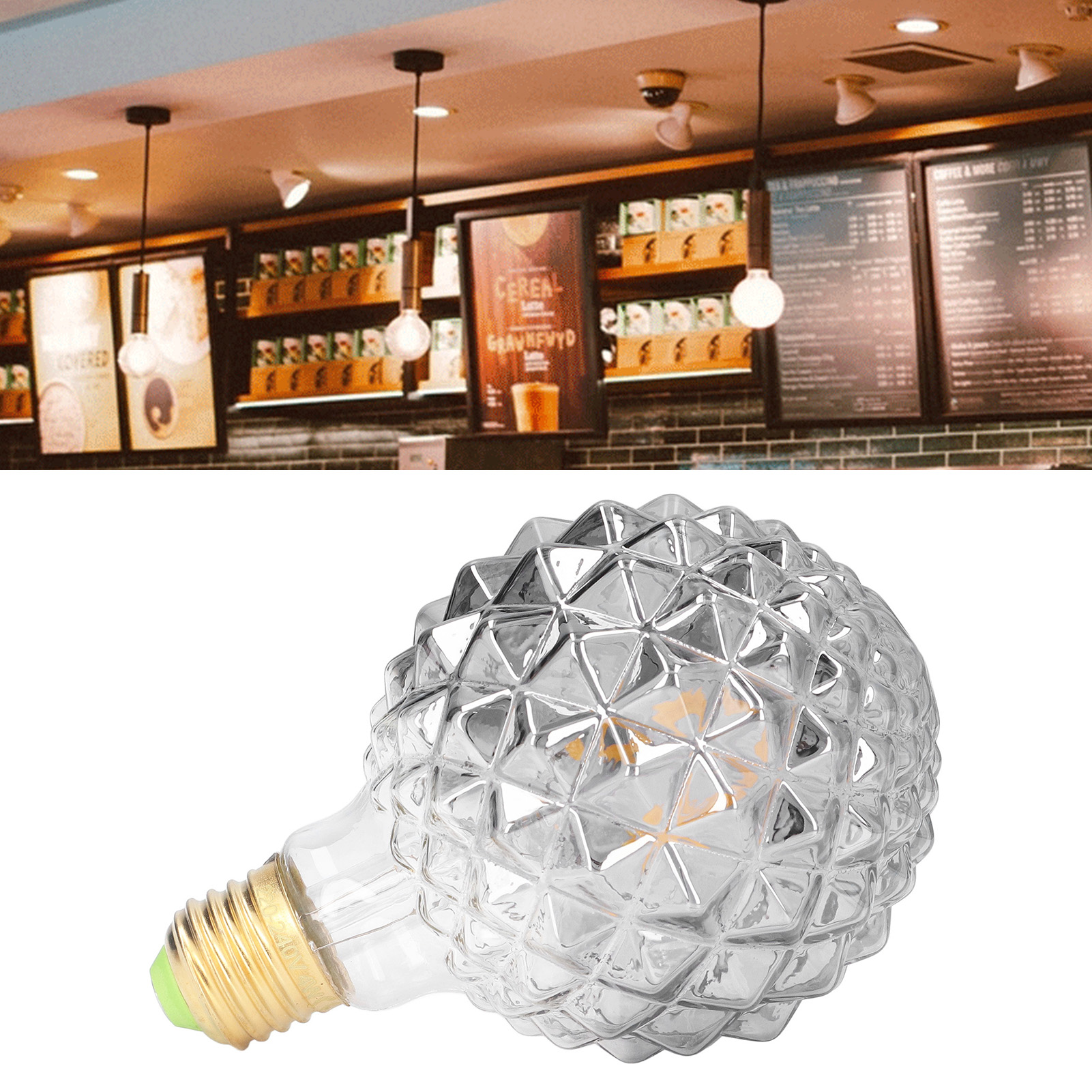 Retro-led-glühlampe Im Edison-stil, G95-sockel, Galvanisiert Grau, Kreative Ananaslampe, Warmweißes Licht, Antike Glühlampe