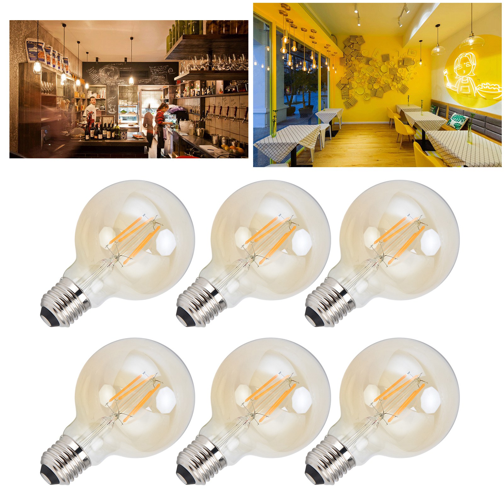 Packung Mit 6 Dimmbaren 4w E27 Led-filamentlampen Mit Mittlerem Sockel, Warmes Vintage-goldlicht, Für Die Innen- Und Außendekoration (220v).