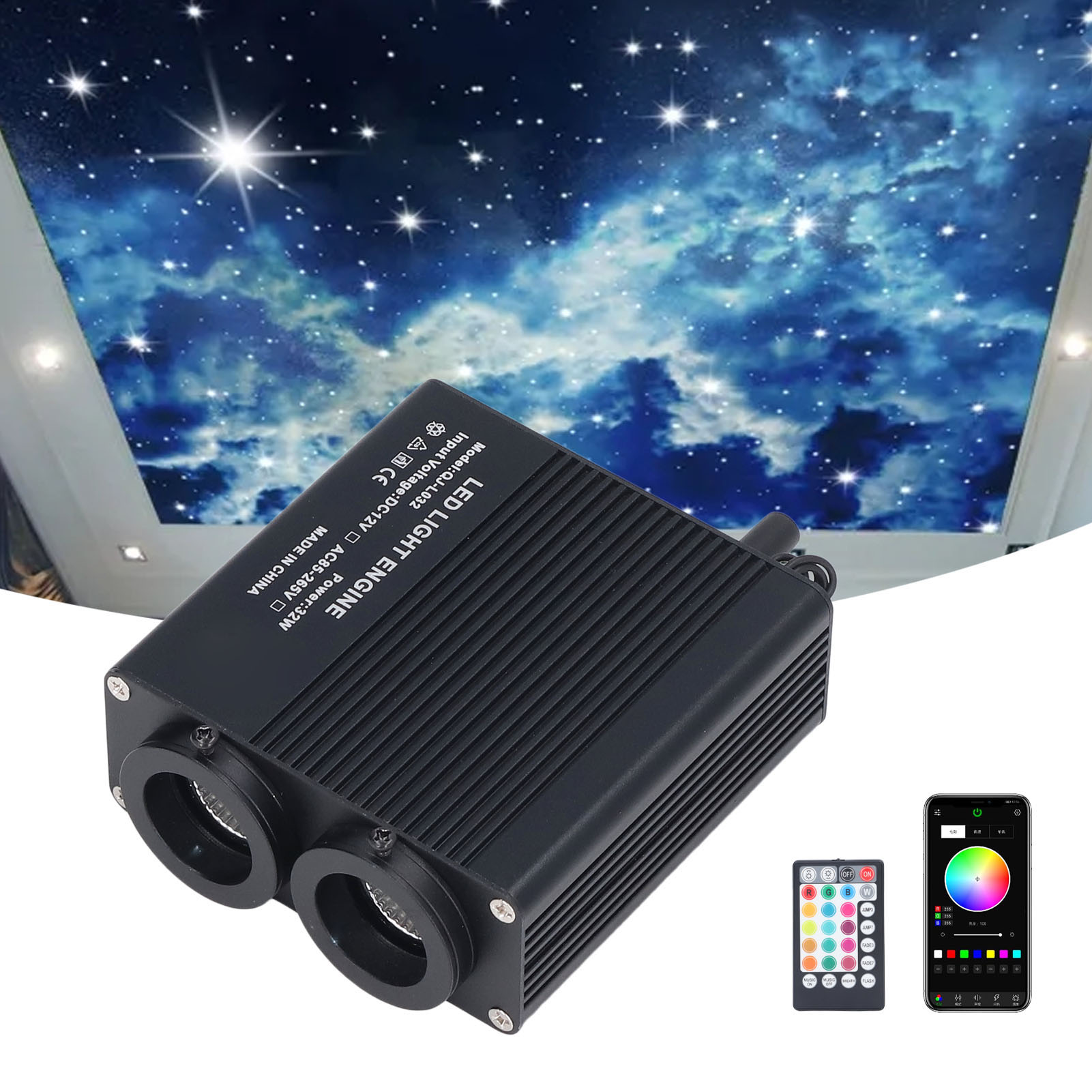 32-w-doppelkopf-glasfaserlampe Mit Bluetooth-app, Musik- Und Sprachsteuerung, Sternenhimmel-glasfaserlampe