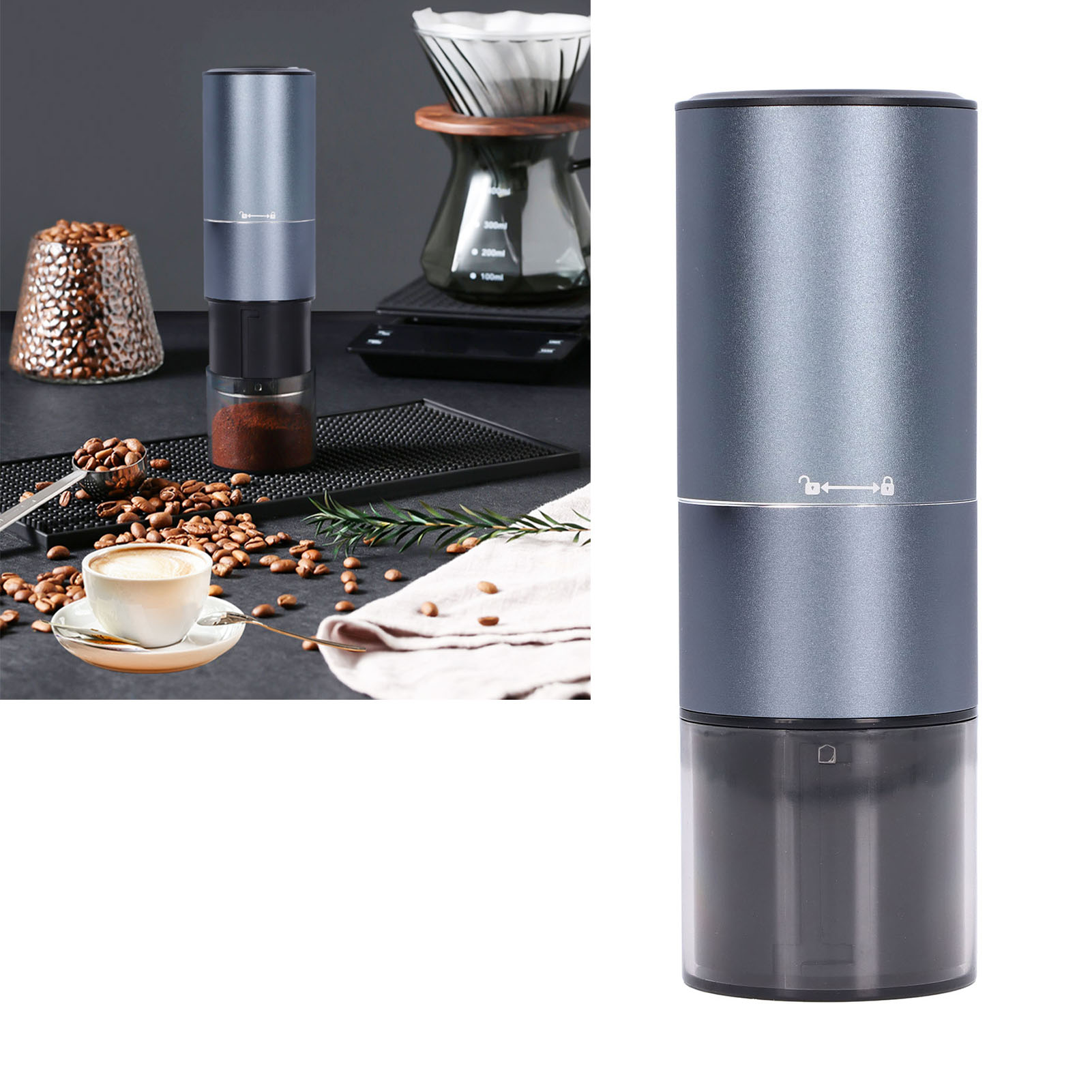 Tragbare Elektrische Kaffeemühle, Energiesparmodus, Mattes Metallgehäuse, Leicht Zu Reinigen, Kleine Kaffeemühle