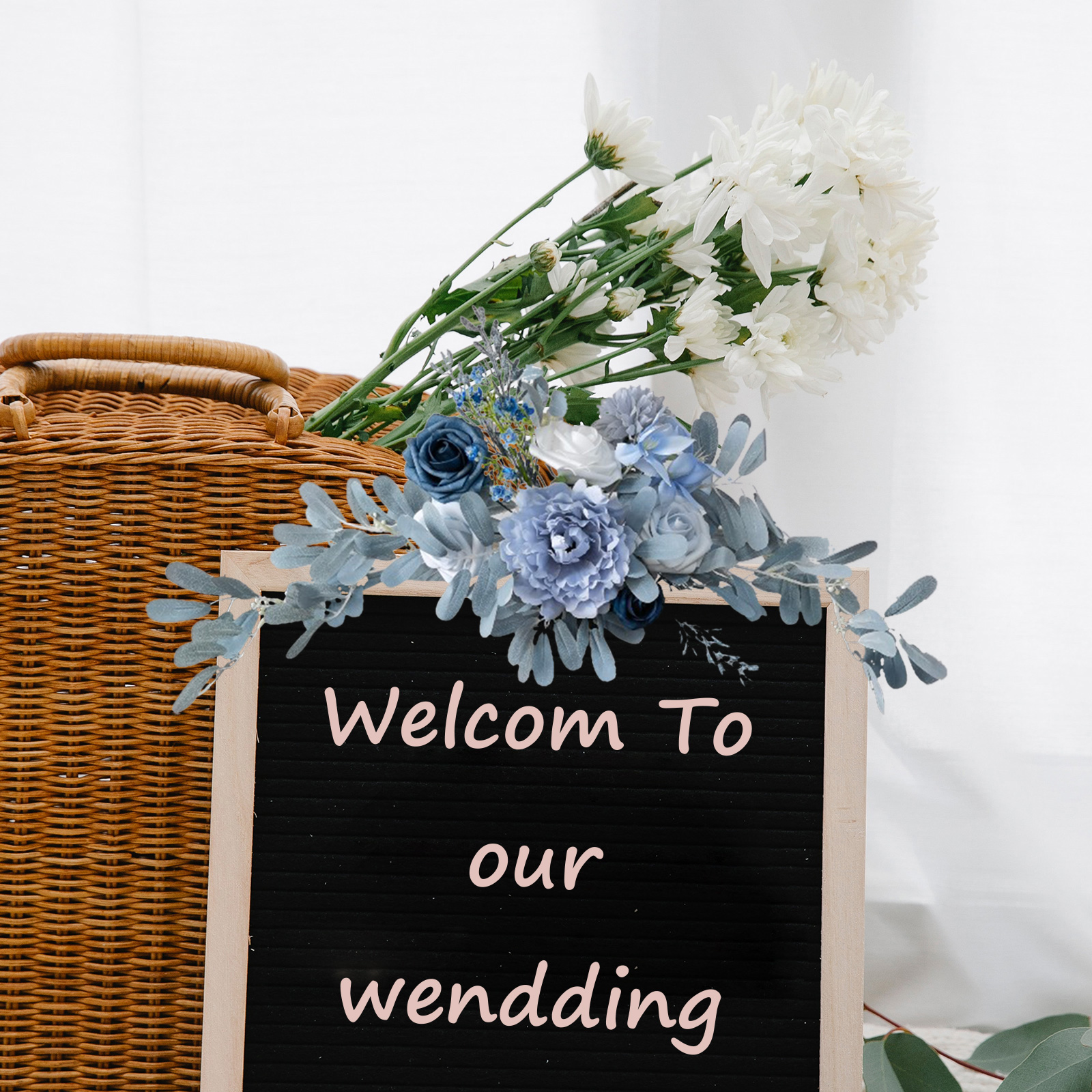 Hängendes Willkommensschild Mit Blumenmuster Für Hochzeiten – Blumendekoration – A4-format (60 X 25 Cm) Aus Seidenstoff
