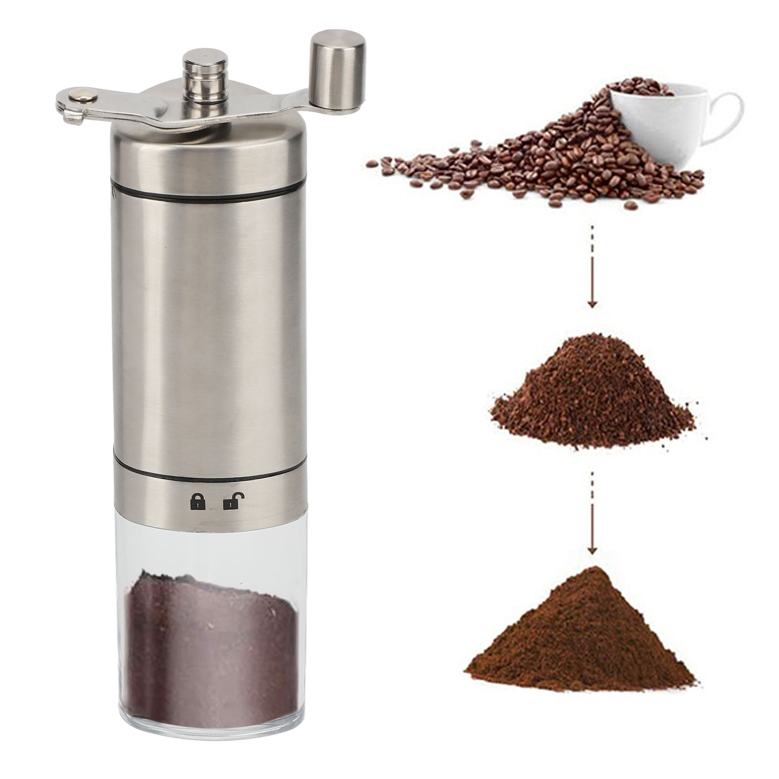 Manuelle Kaffeemühle (40 G) Aus Edelstahl, Abs Und Keramik, Langlebig, Grober, Mittlerer Und Feiner Mahlgrad, Einfach Zu Bedienen.