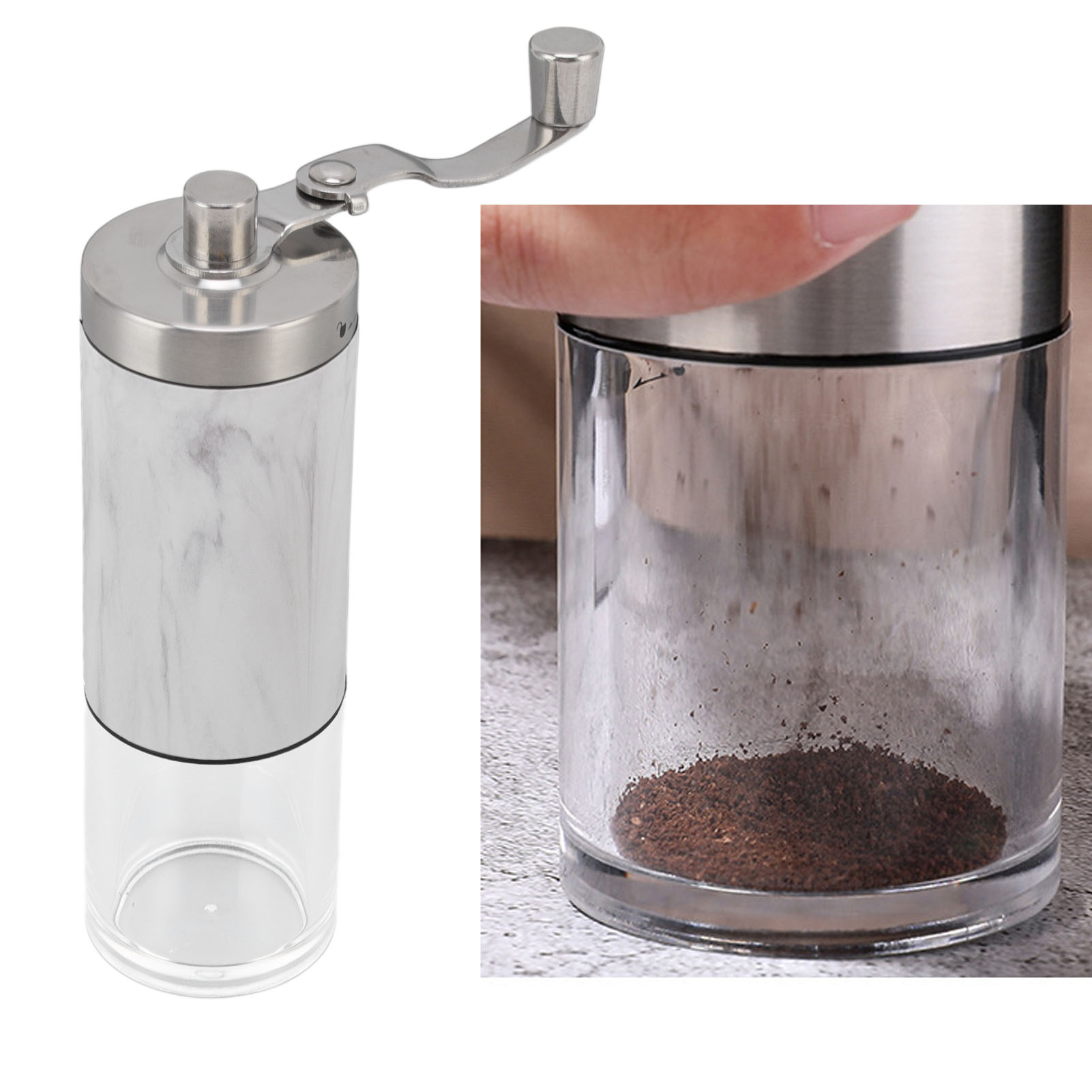 Manuelle Kaffeemühle Mit Steinmuster, Kleine Kaffeebohnenmühle Mit Einstellbarem Mahlgrad.
