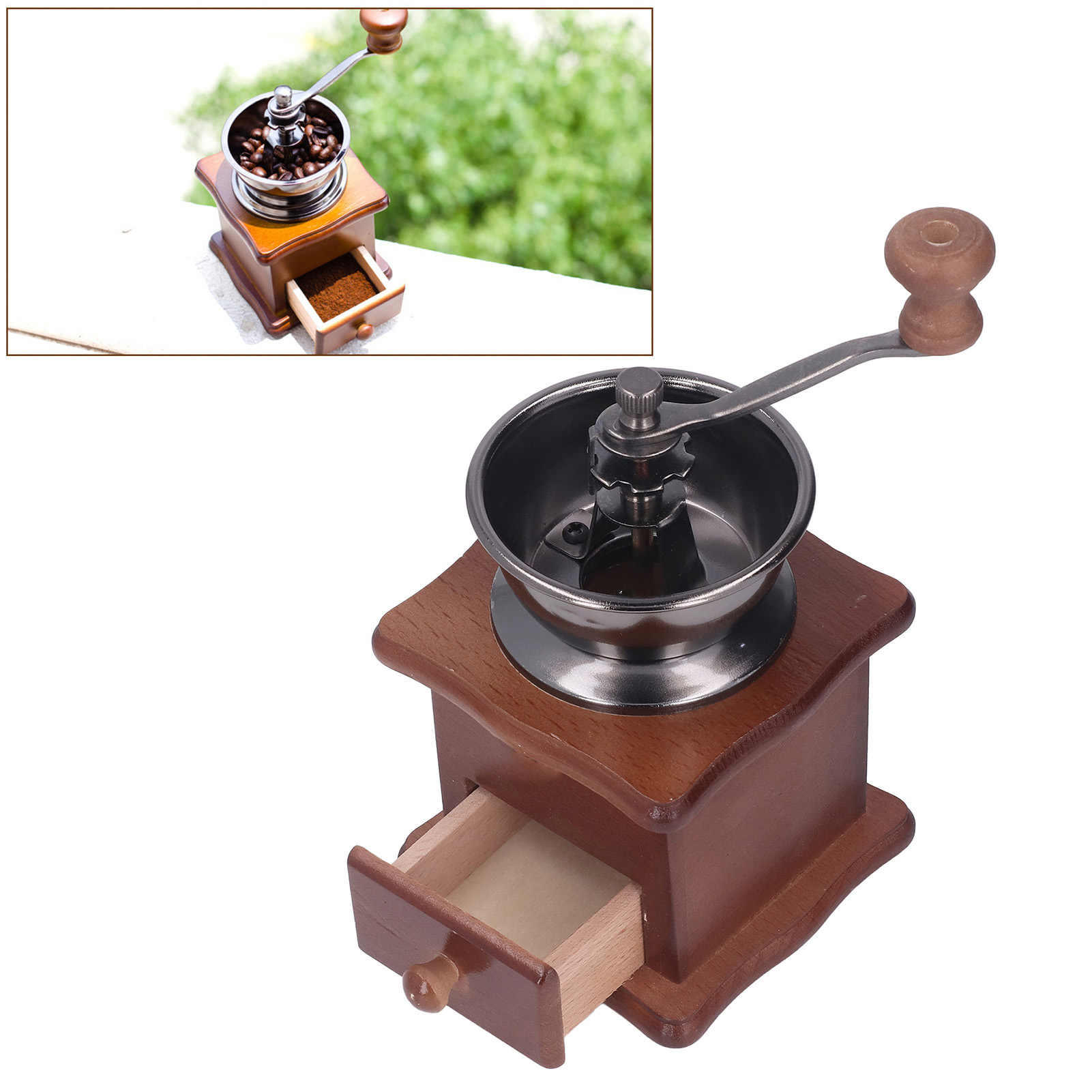 Retro-handkaffeemühle, Klassischer Stil, Sockel Aus Buchenholz, Kern Aus Rostfreiem Edelstahl.