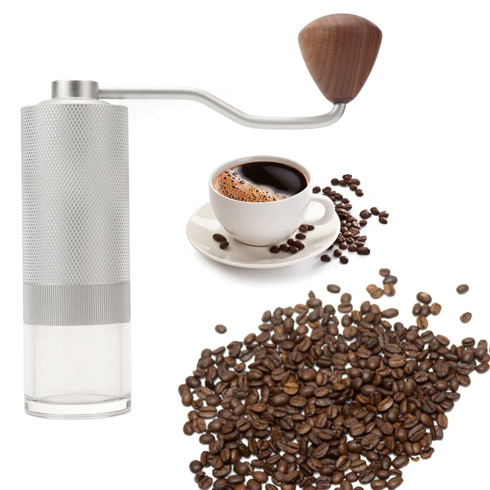 Tragbares Kaffeemühlen-geschenkset Mit Handkurbel, Manuelle Kaffeemühle Aus Edelstahl, Weiß Mit Transparentem Fach.