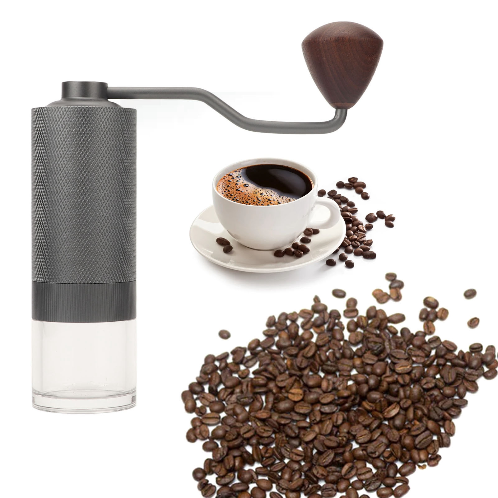 Tragbares Kaffeemühlen-geschenkset Mit Handkurbel, Manuelle Kaffeemühle, Edelstahl-handmühle, Transparentes Graues Fach.
