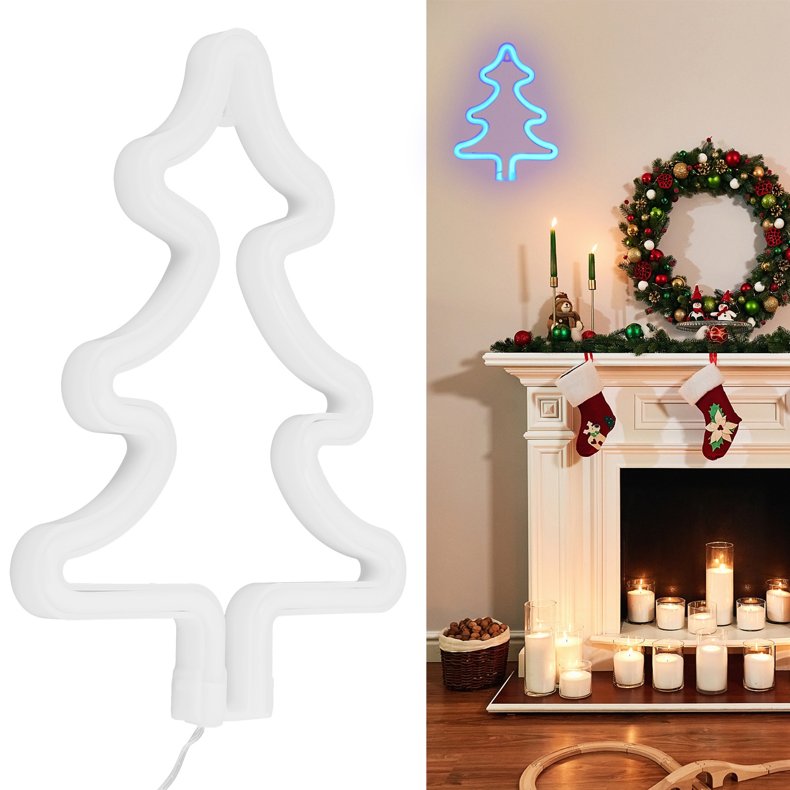 Moderne Led-neon-weihnachtsbaumbeleuchtung, Led-leuchtschild Für Schlafzimmer, Weihnachtsfeierdekoration, Blaues Licht