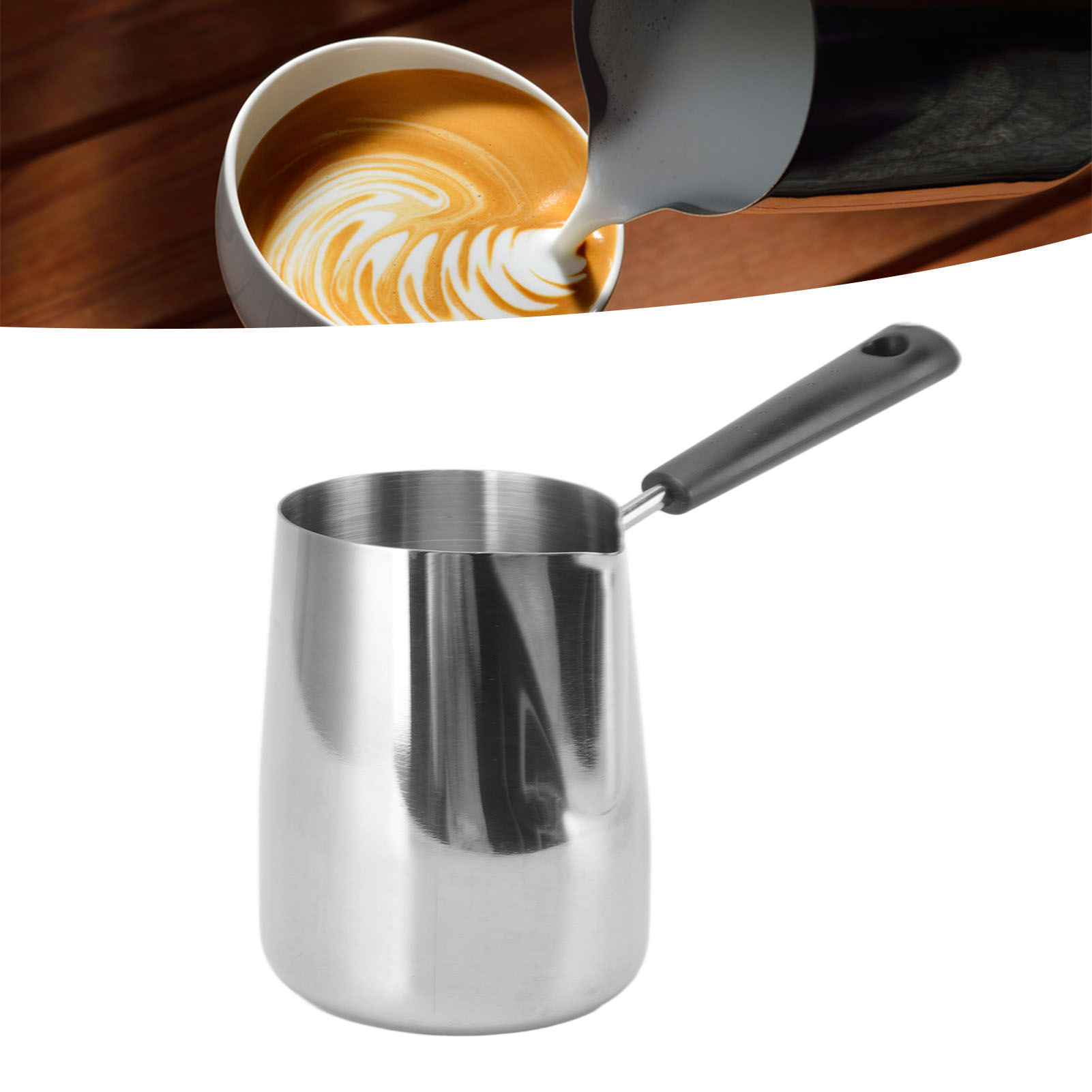 Latte-art-becher Aus Edelstahl 304 Mit Langem Henkel, Hitzebeständiger Milchbecher, Edelstahl-kaffeeset, 600 Ml