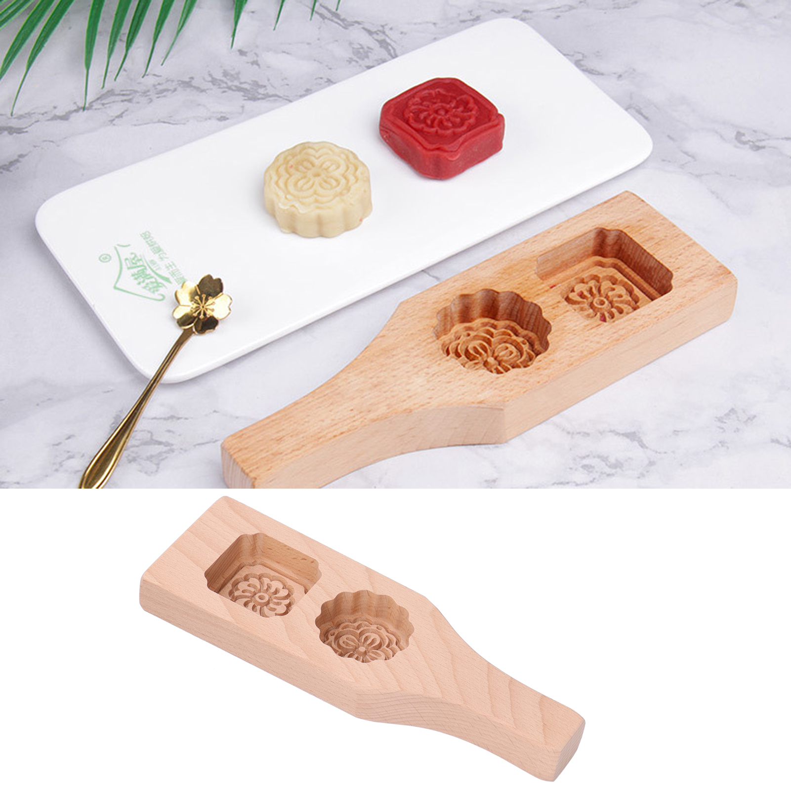 Mondkuchenform Mit Zwei Löchern, Chinesischer Stil, Holz, Handgefertigt, Zum Backen Zu Hause (2 Löcher)
