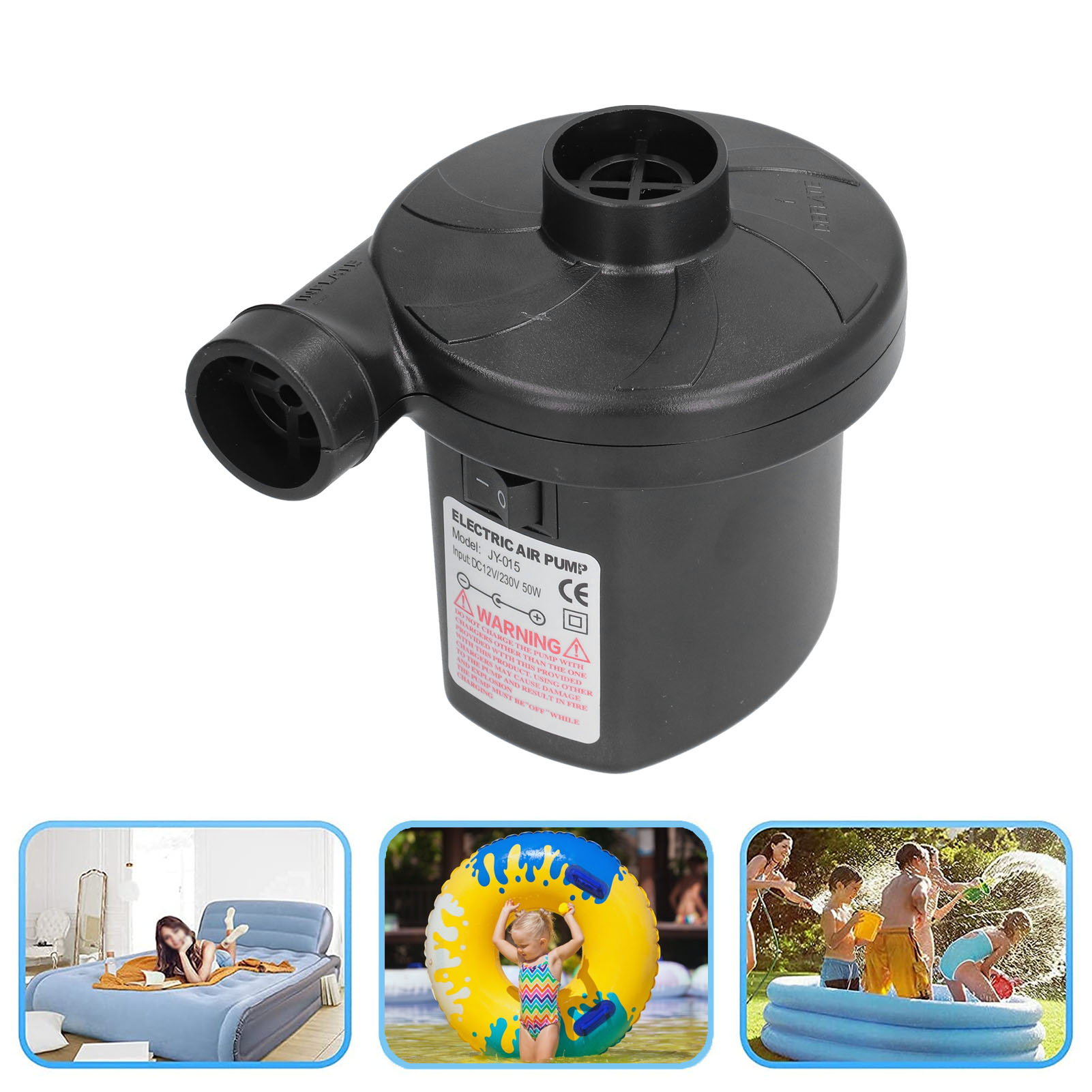 Multifunktionale, Tragbare Elektrische Luftpumpe (12 V Gleichstrom) Mit 3 Düsen Für Outdoor-camping, 100–240 V (eu-stecker)