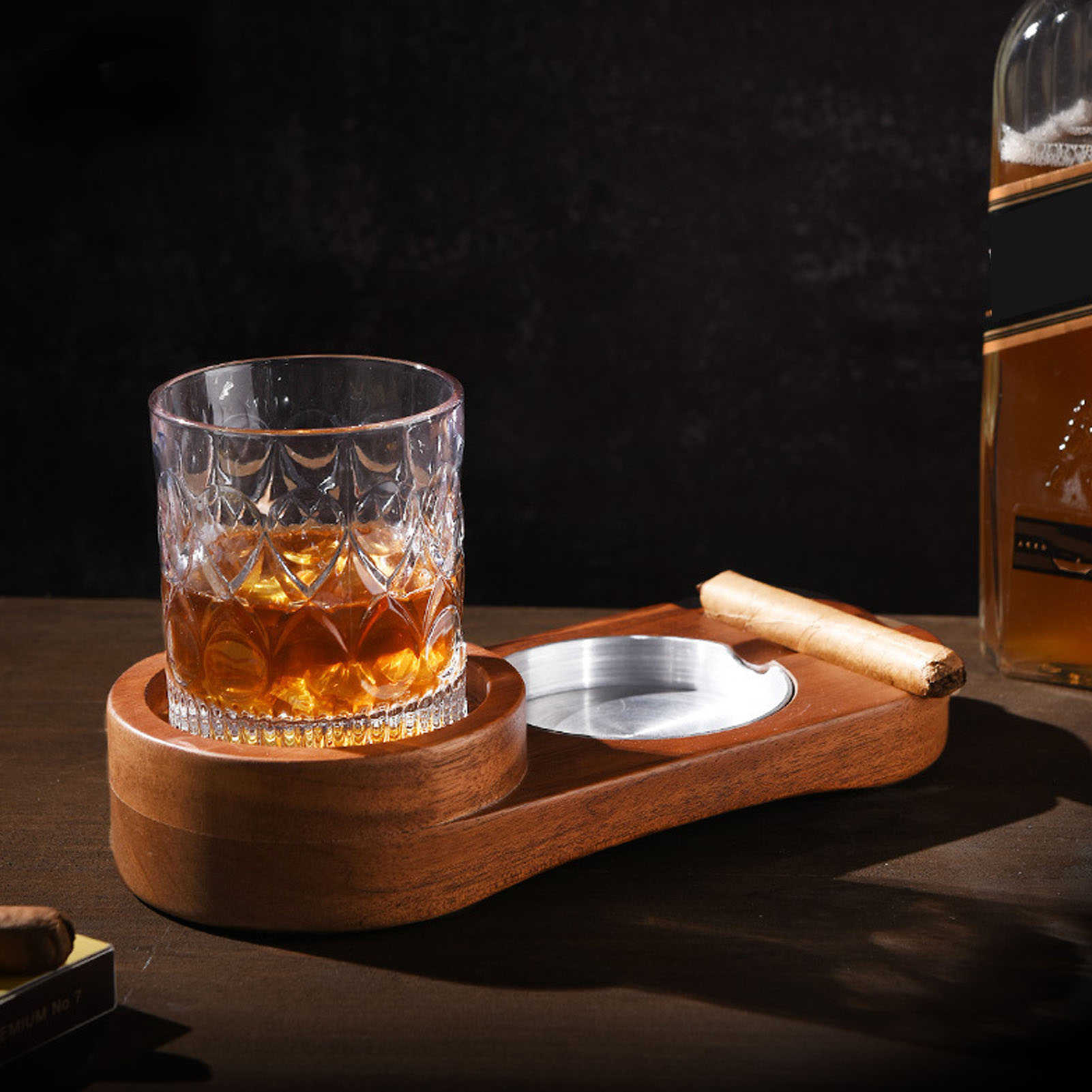 Ovaler Zigarrenaschenbecher Aus Holz Mit Untersetzer Im Retro-stil, Abnehmbar Und Elegant. 2-in-1-whiskytablett Und Zigarrenhalter Für Zuhause, Bar Oder Büro.