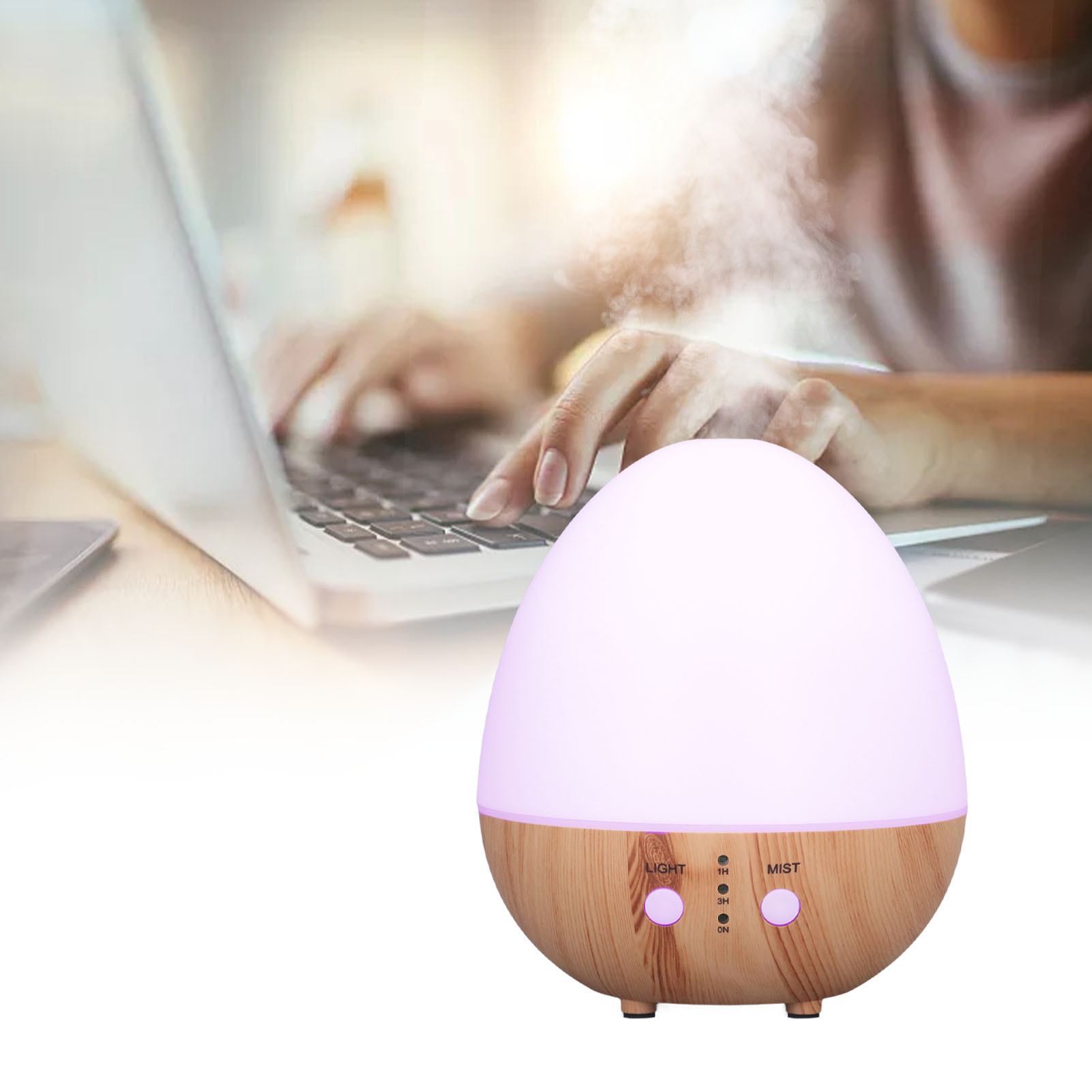 250-ml-luftbefeuchter In Holzoptik, Aromatherapie-luftbefeuchter Mit Integriertem Nachtlicht, Aromatherapie-diffusor In Holzoptik, Usb-betrieben