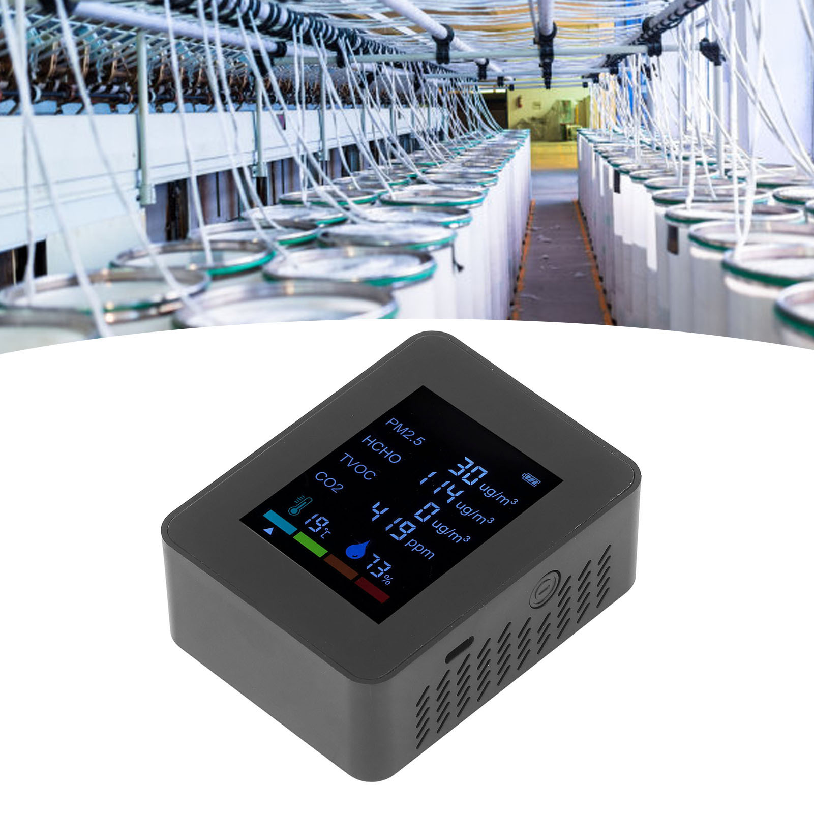 6-in-1 Multifunktions-luftqualitätsmonitor Mit Pm2,5-infrarotsensor, Co2-detektor, Usb-aufladung, Schwarz