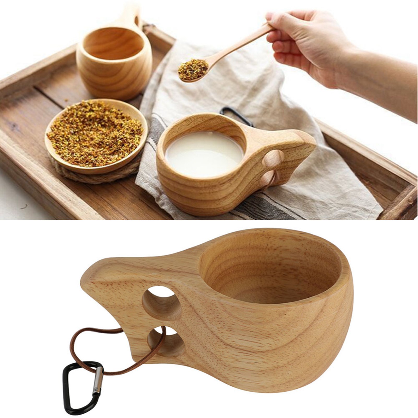 Doppellochbecher Aus Gummibaumholz, Kuksa-kaffeebecher, Wasserbecher, Personalisierter Holzbecher
