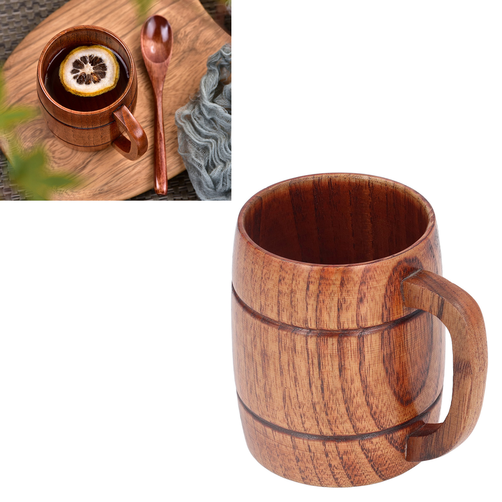 Bierkrug Aus Holz Mit Henkel, Hitzebeständiger Teebecher Aus Jujubenholz, Tragbarer Becher, Trendiger Massivholzbecher, 300 Ml
