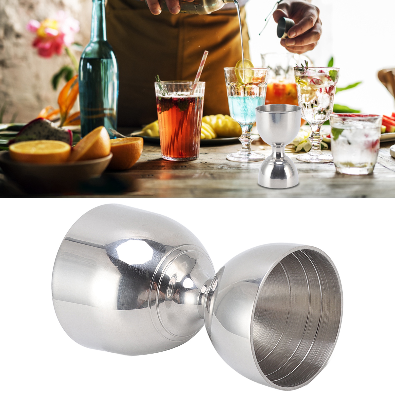 Messbecher Aus Edelstahl, Indischer Stil, Weinausgießer, 30/60 Ml, Klassisches Silber.