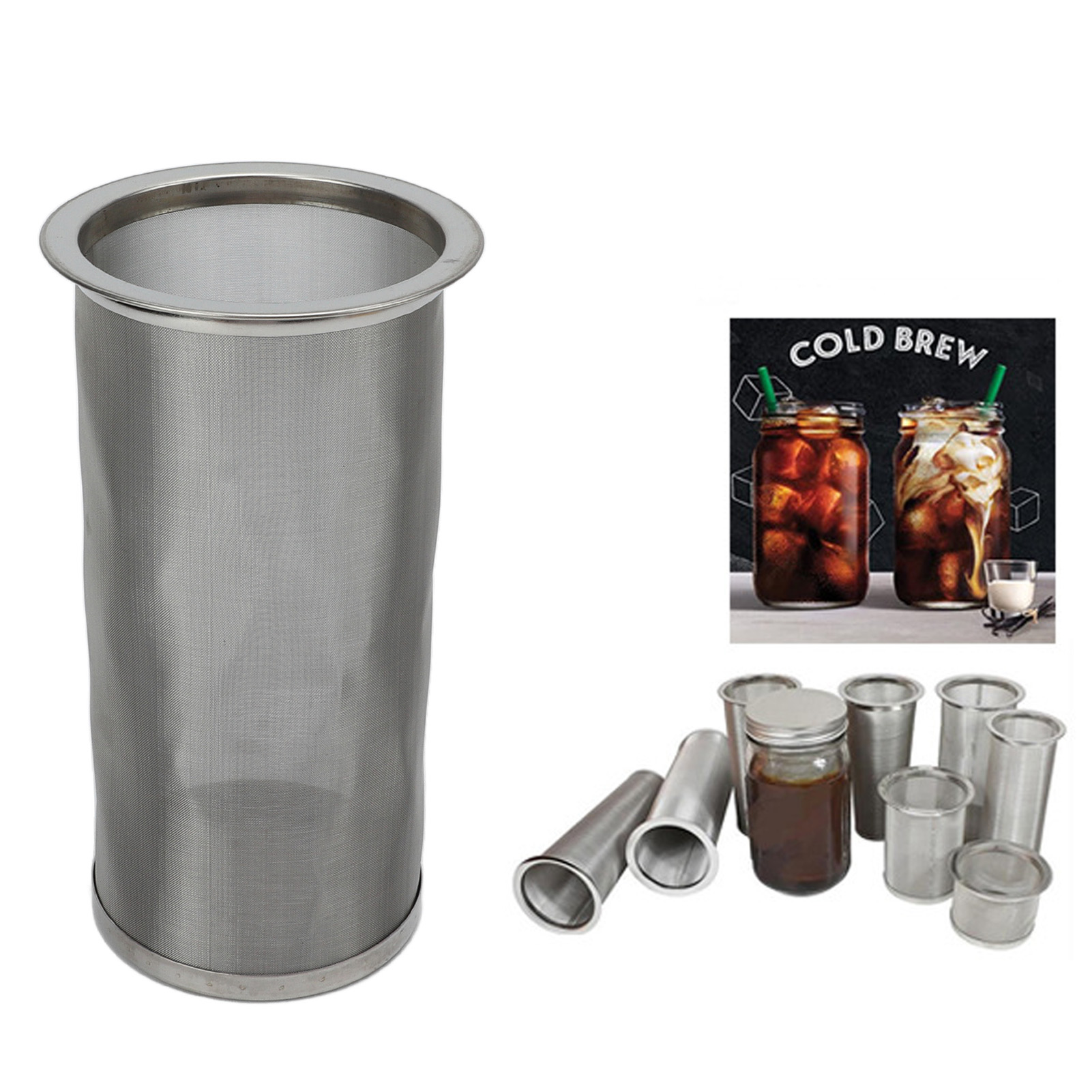 Mason Runde Edelstahl-304-filterpatrone Mit Weißer Gummidichtung (8 X 15 Cm) Für Kaffee, Säfte Und Getränke